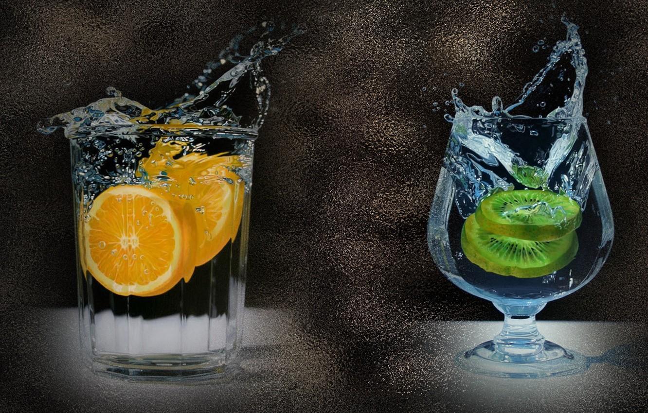 Wallpaper water, drops, glass, lemon, citrus, glass image