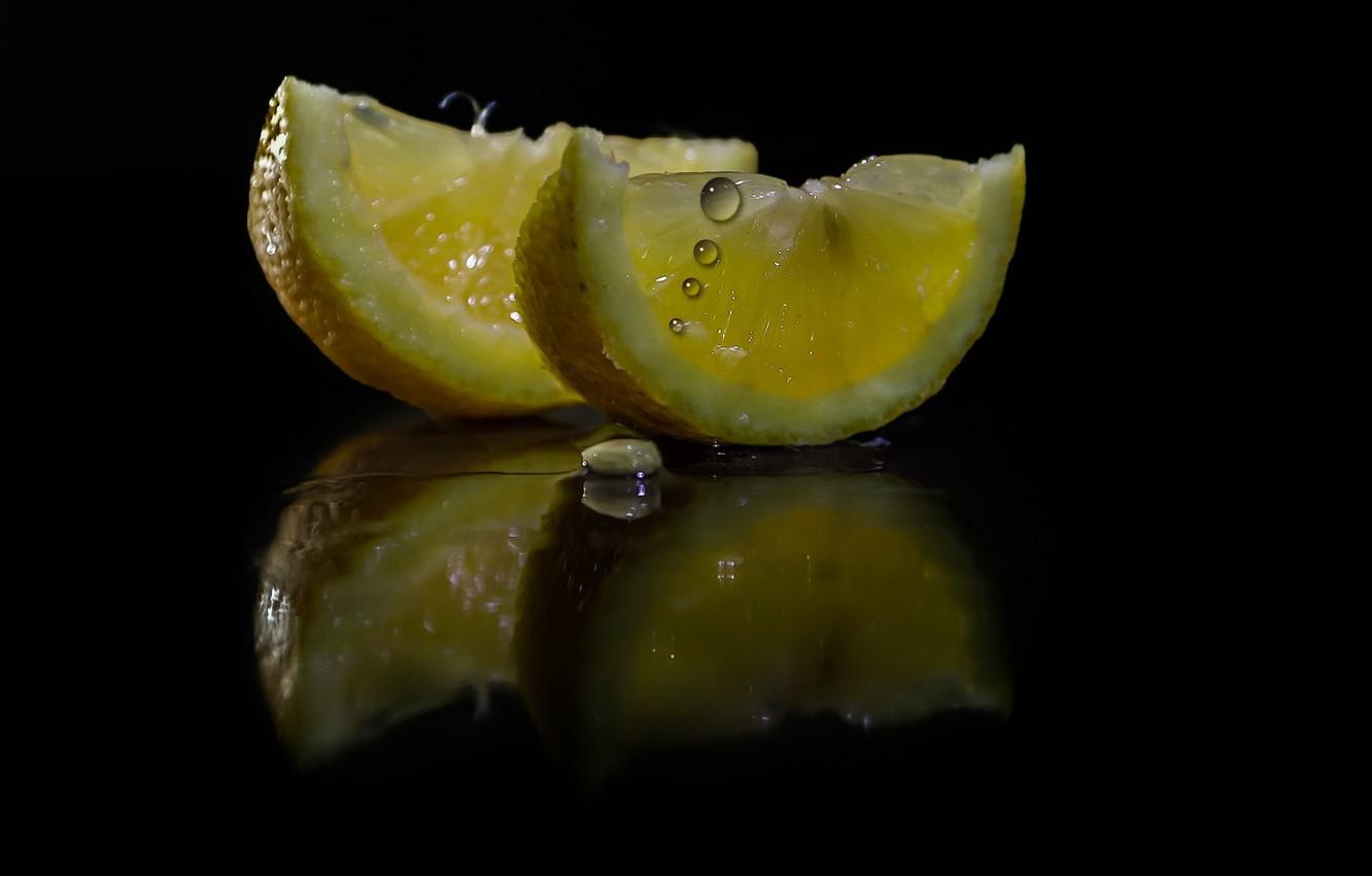 Wallpaper drops, reflection, the dark background, lemon, juice