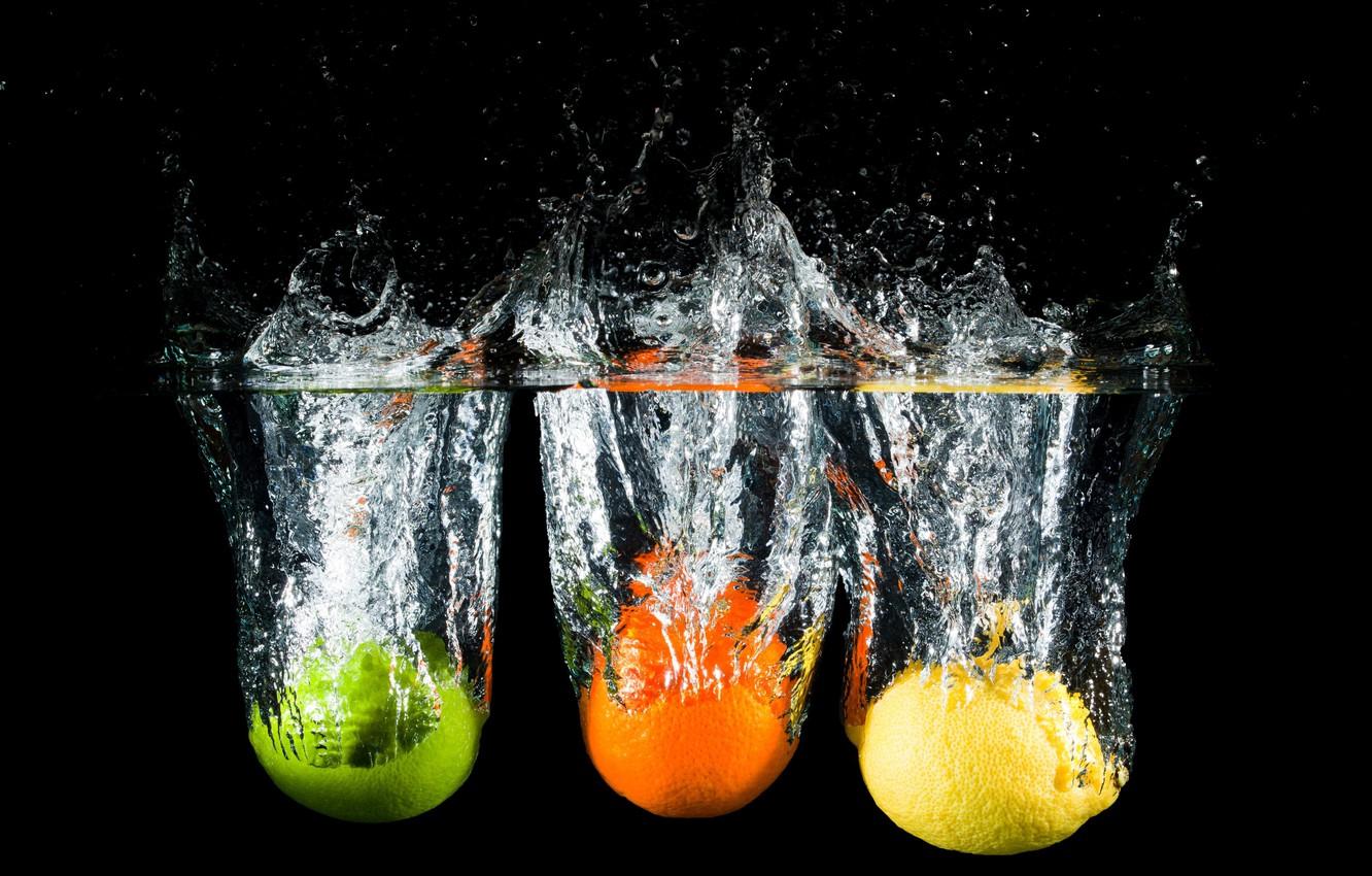 Wallpaper BACKGROUND, WATER, DROPS, BLACK, SQUIRT, DIP, LEMON