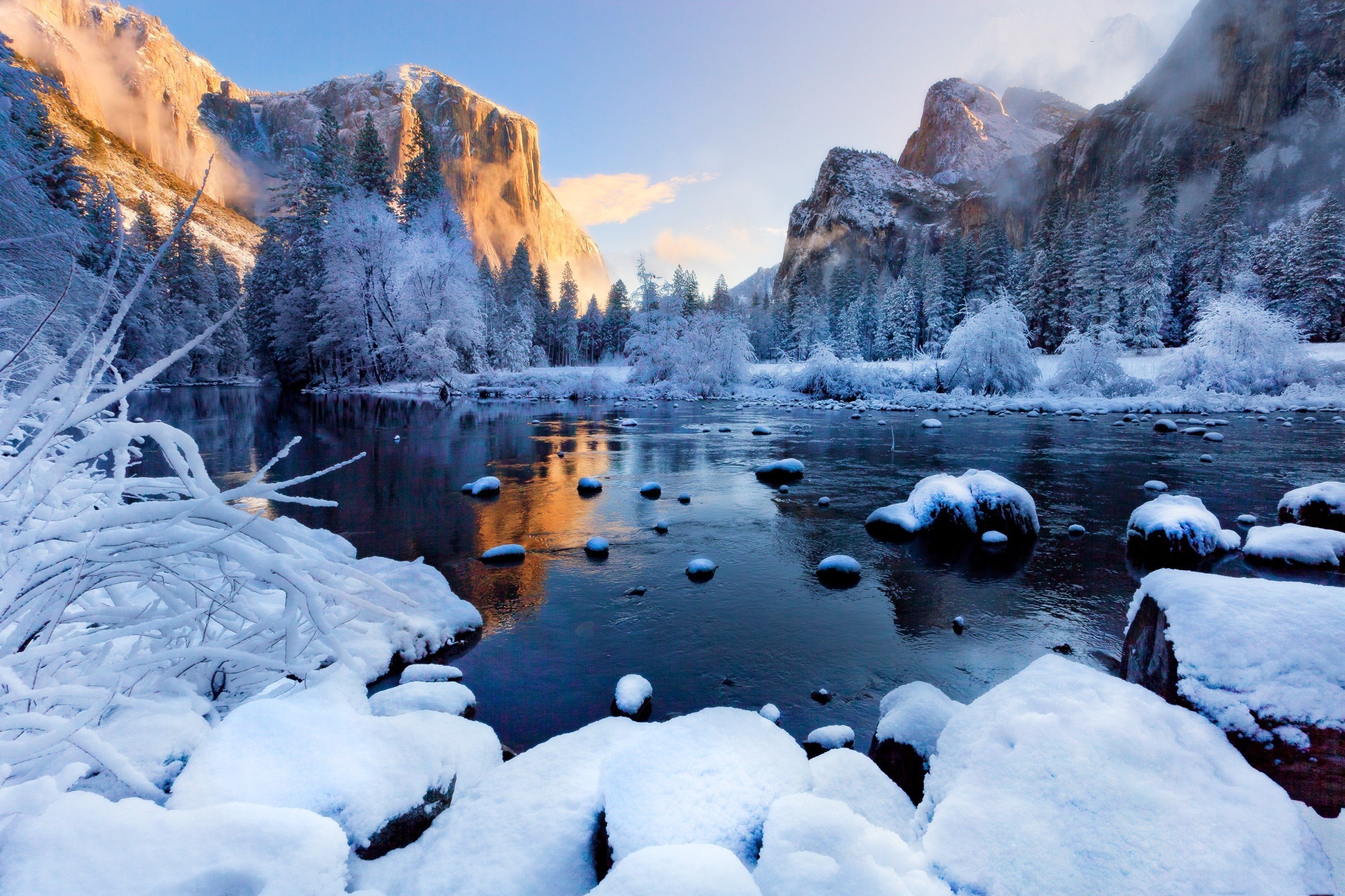 #winter, #snow, #trees, #Yosemite National Park, #water
