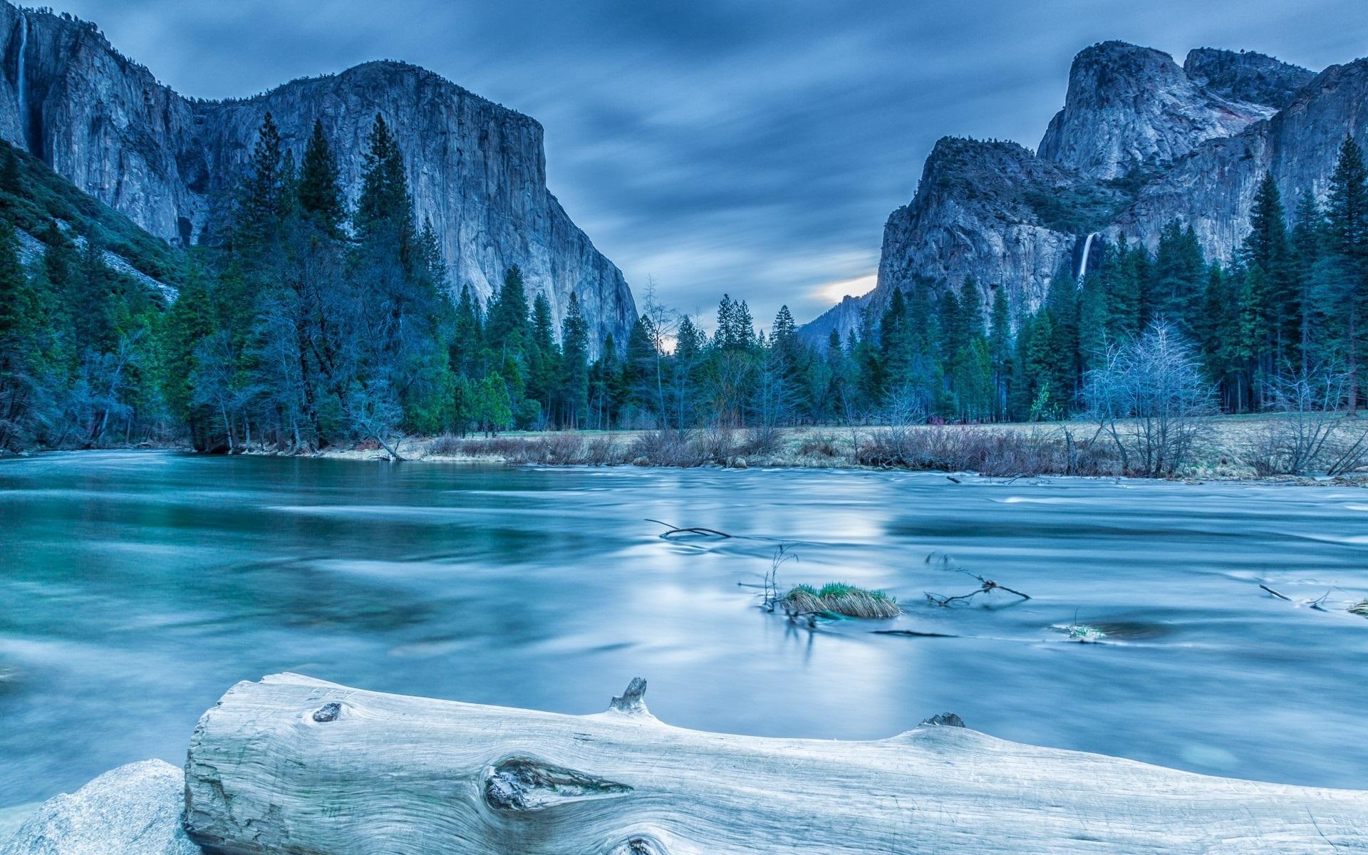 Wallpaper Yosemite National Park, trees, mountains, lake, winter