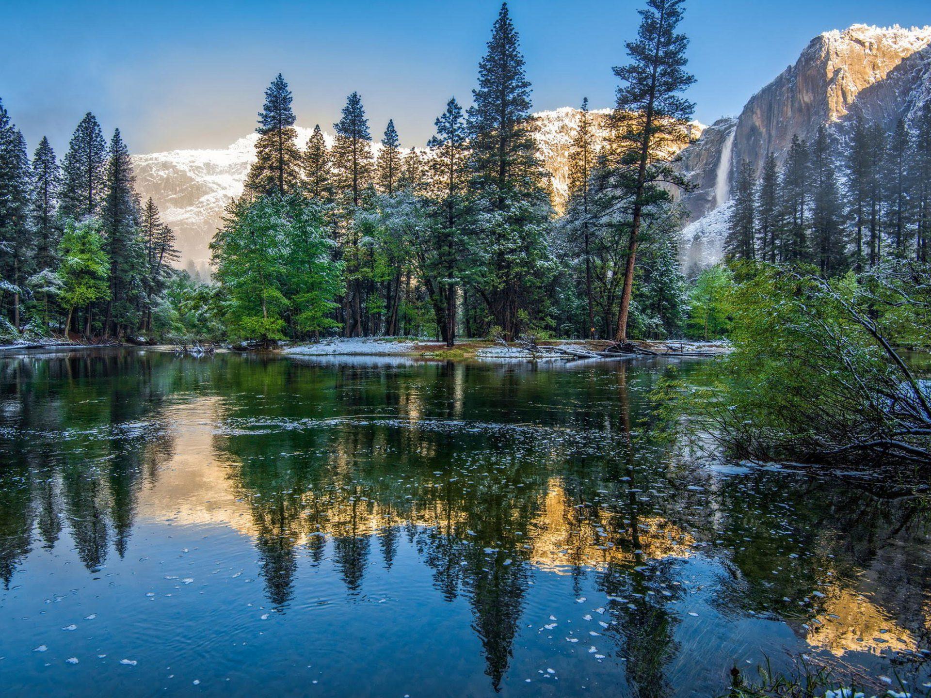 Nature Winter Landscape Mountain River Wood Yosemite National Park