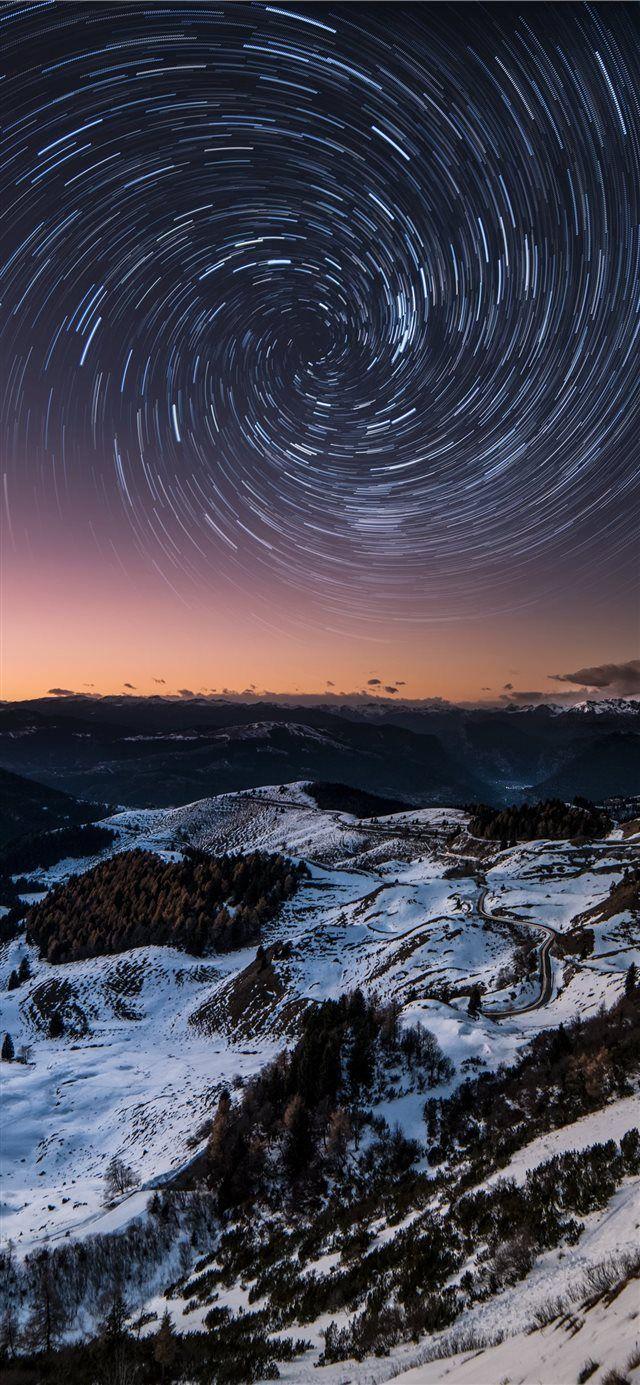 Mountain Vortex Star Trail iPhone X wallpaper #cloud #heaven