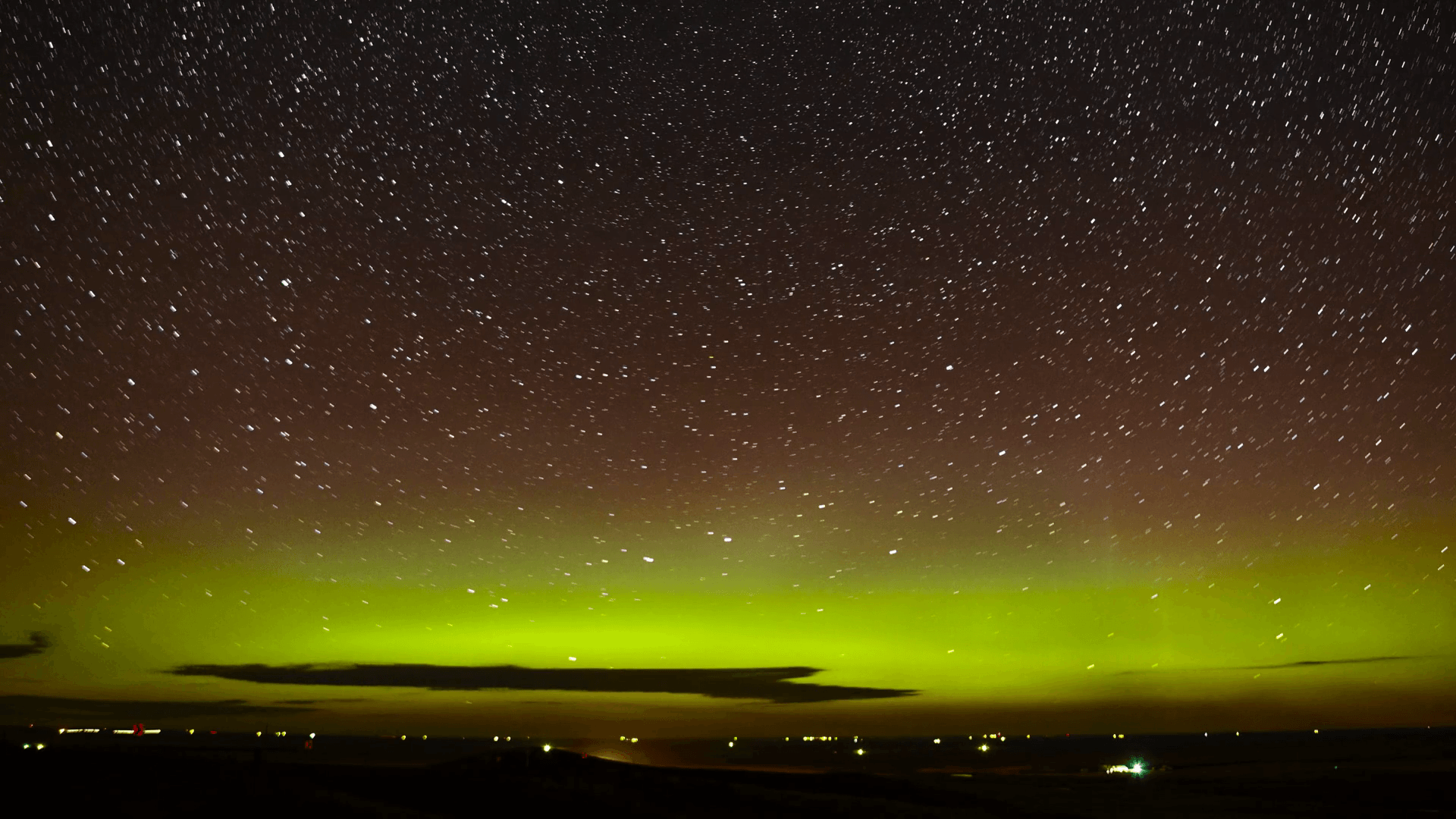 Aurora and Star Trails. Looking north on a fall night in South