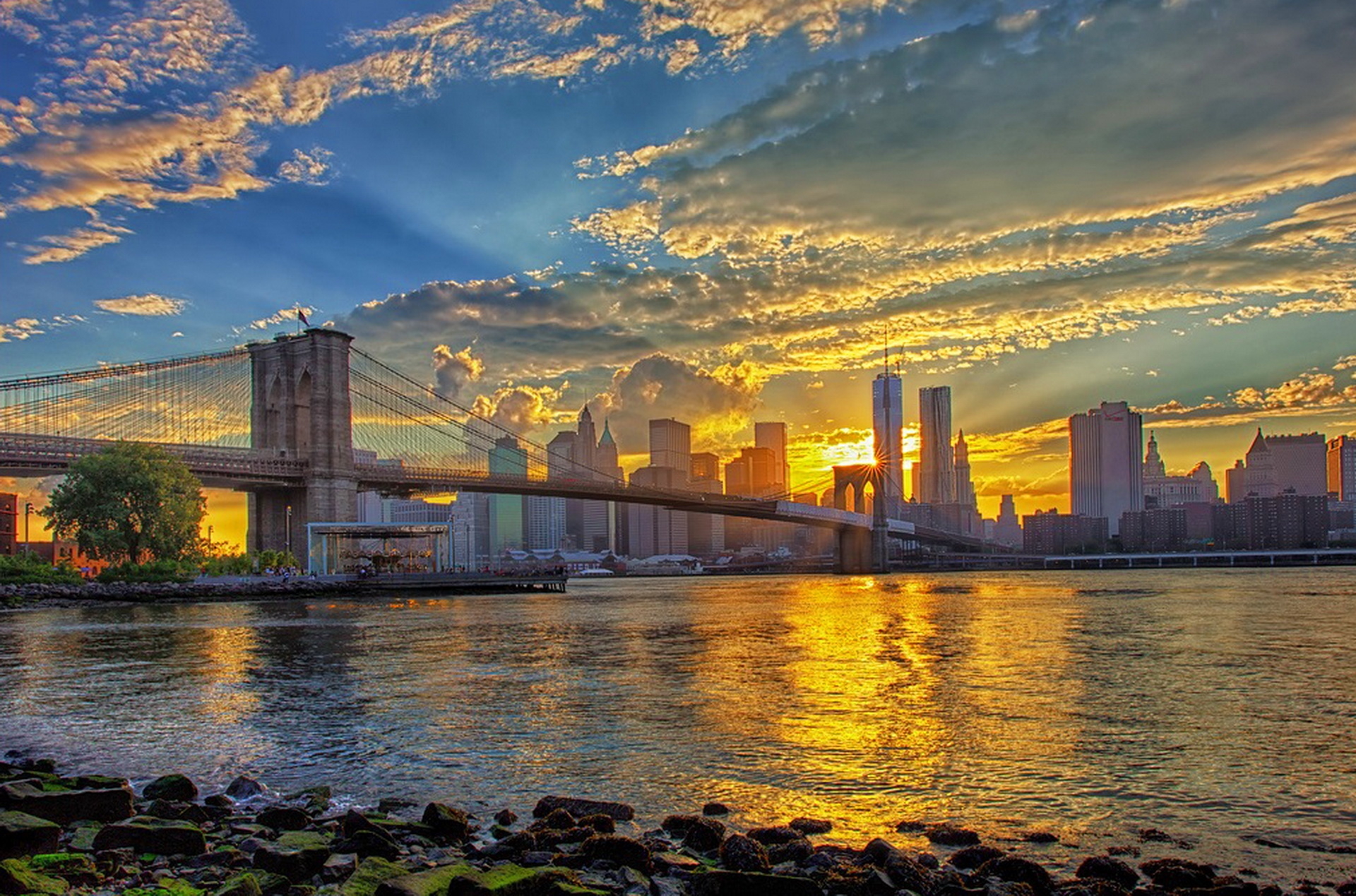 Bridges Brooklyn Bridge Sunrise Beautiful New York Sky Wallpaper