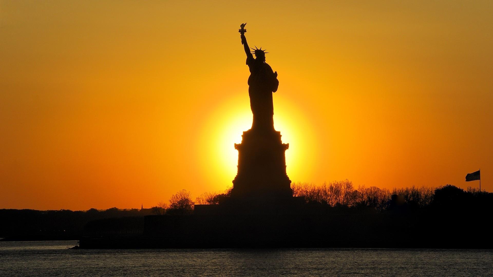 New York City Statue of Liberty statue usa sunset sunrise wallpaper