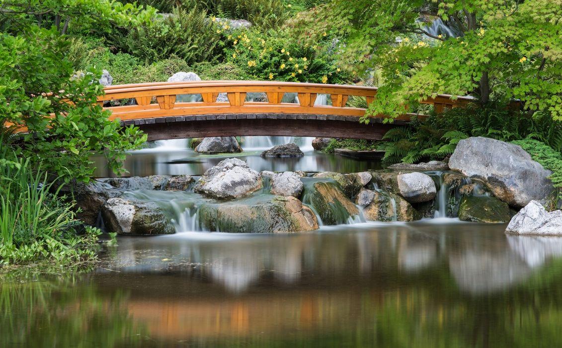 Japanese Garden asian garden lake reflection river pool mood bridge