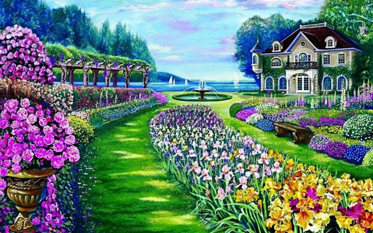 Beautiful Garden Mansion Lake wallpaper. Beautiful Garden Mansion Lake