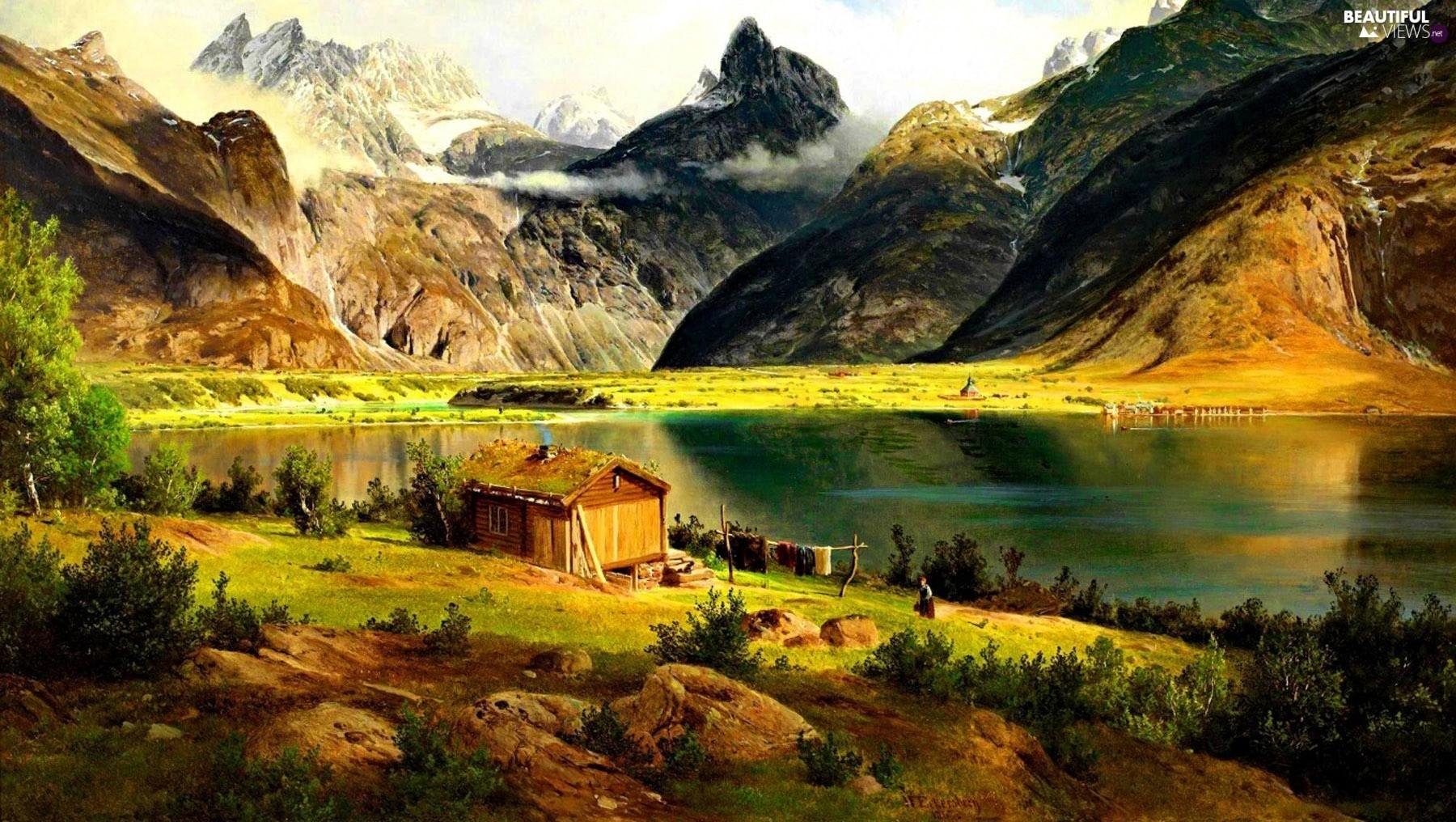 Cottage, Lake, Mountains, Desktop Wallpaper, Awesome Houses