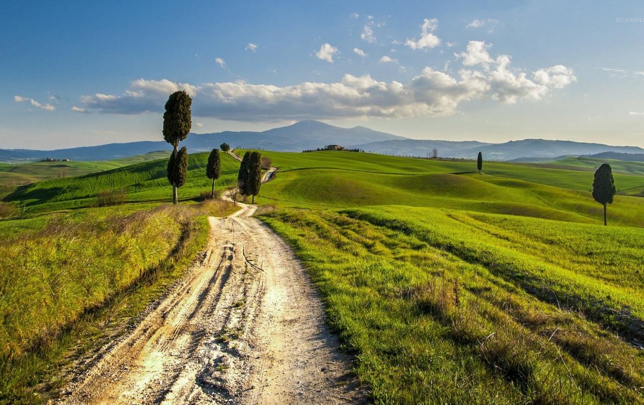 Path Hills Trees Tuscany Italy wallpaper. Path Hills Trees Tuscany