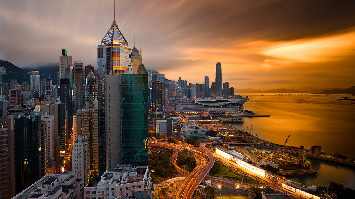 Hong Kong City At Night China Desktop HD Wallpaper For Mobile