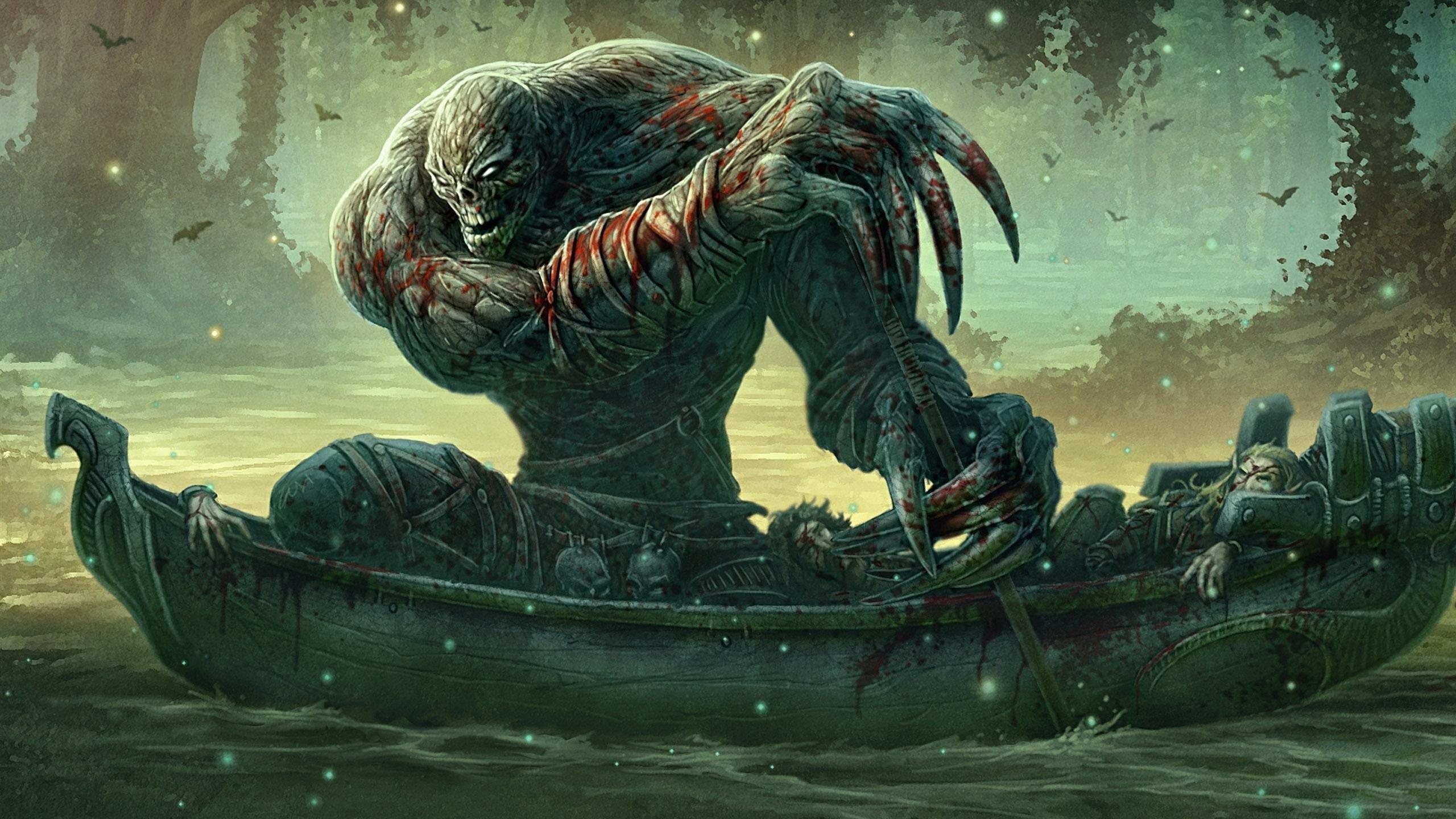 Monster in a boat on the river wallpaper and image