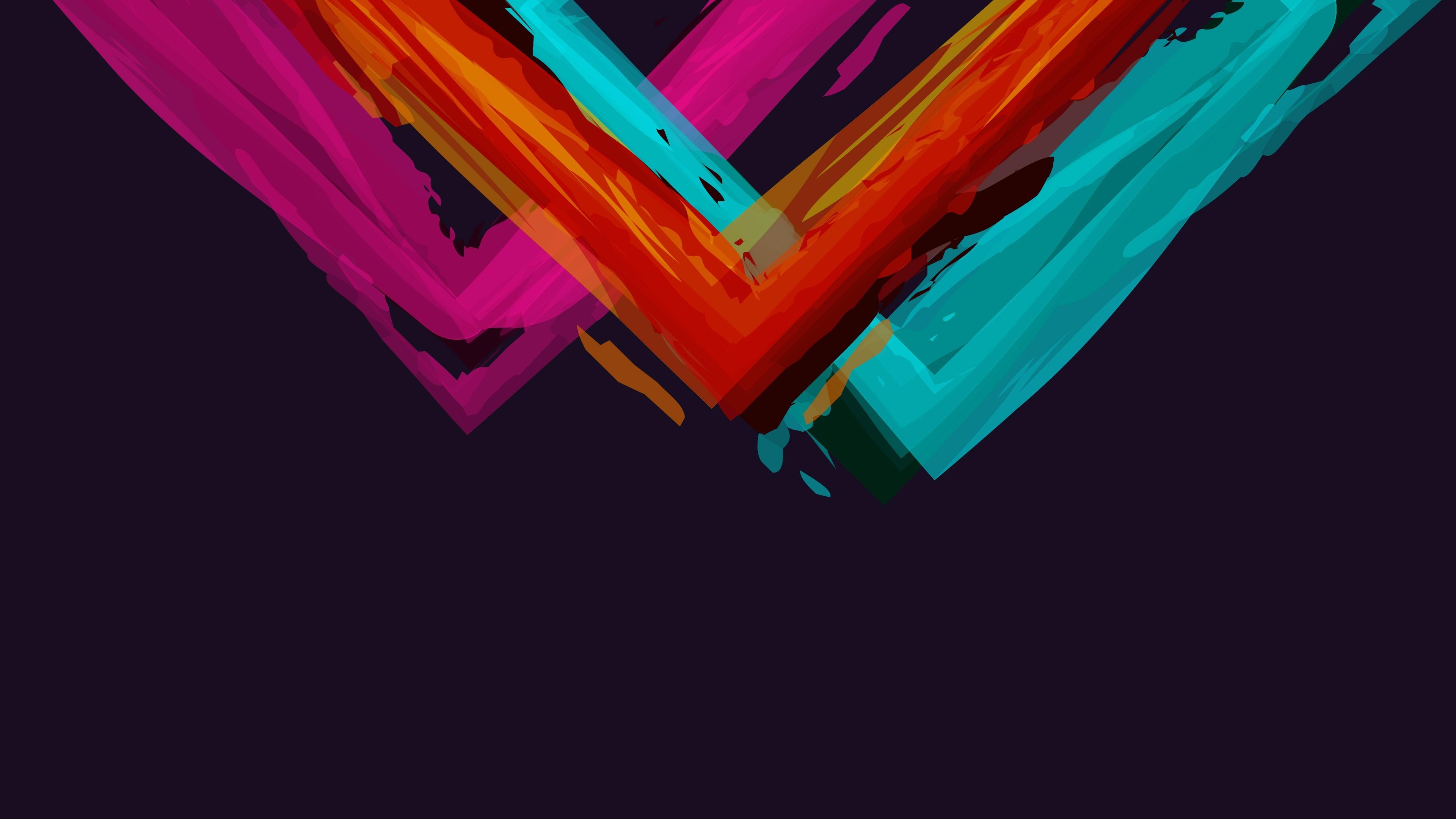 Wallpaper Colorful paint angles, black background, abstract