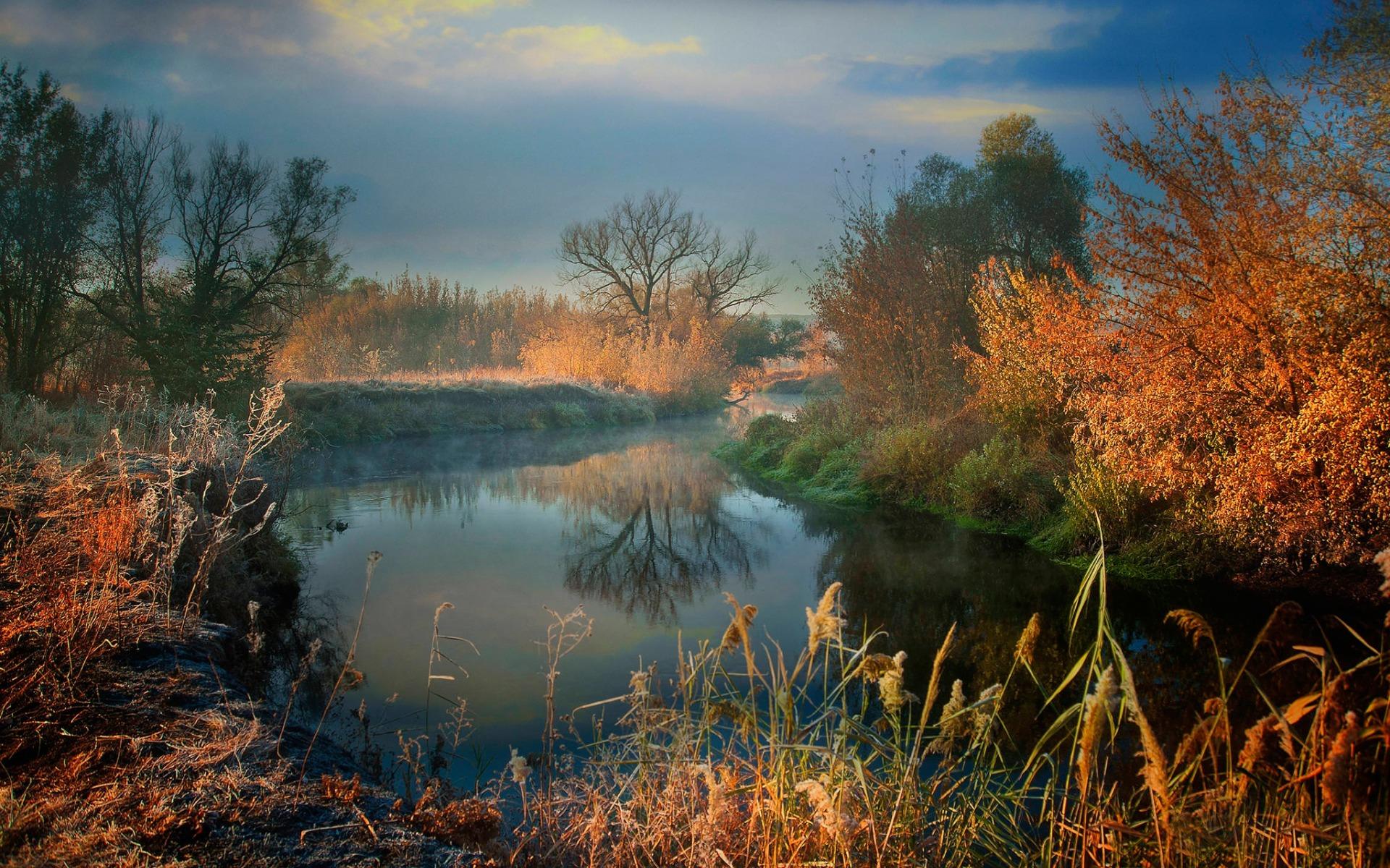 Download wallpapers morning, river, autumn landscape