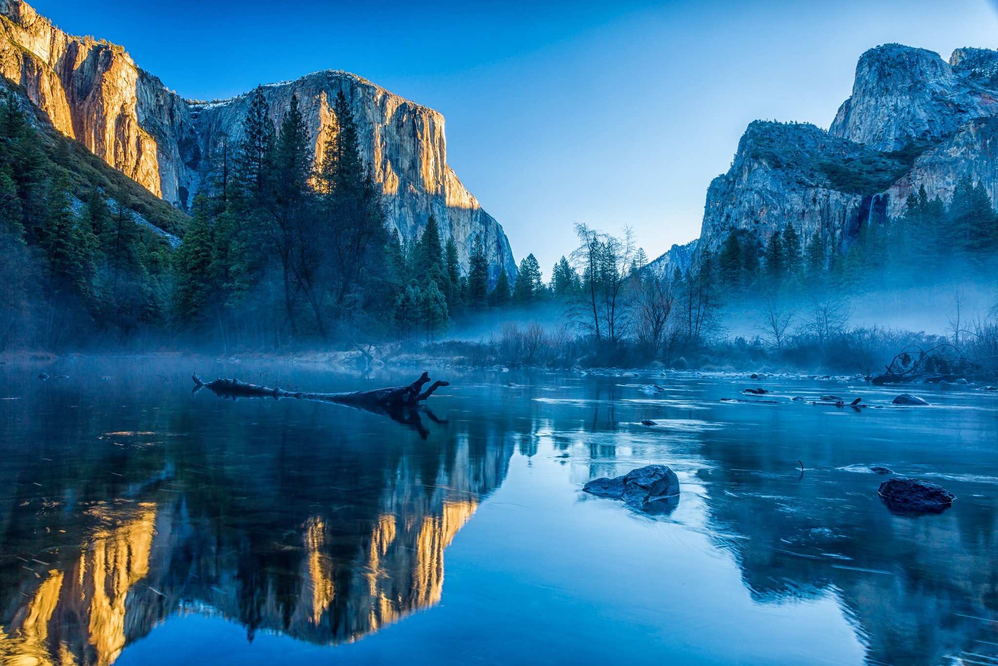 morning, mist, water, river, sunshine, USA, reflection wallpaper