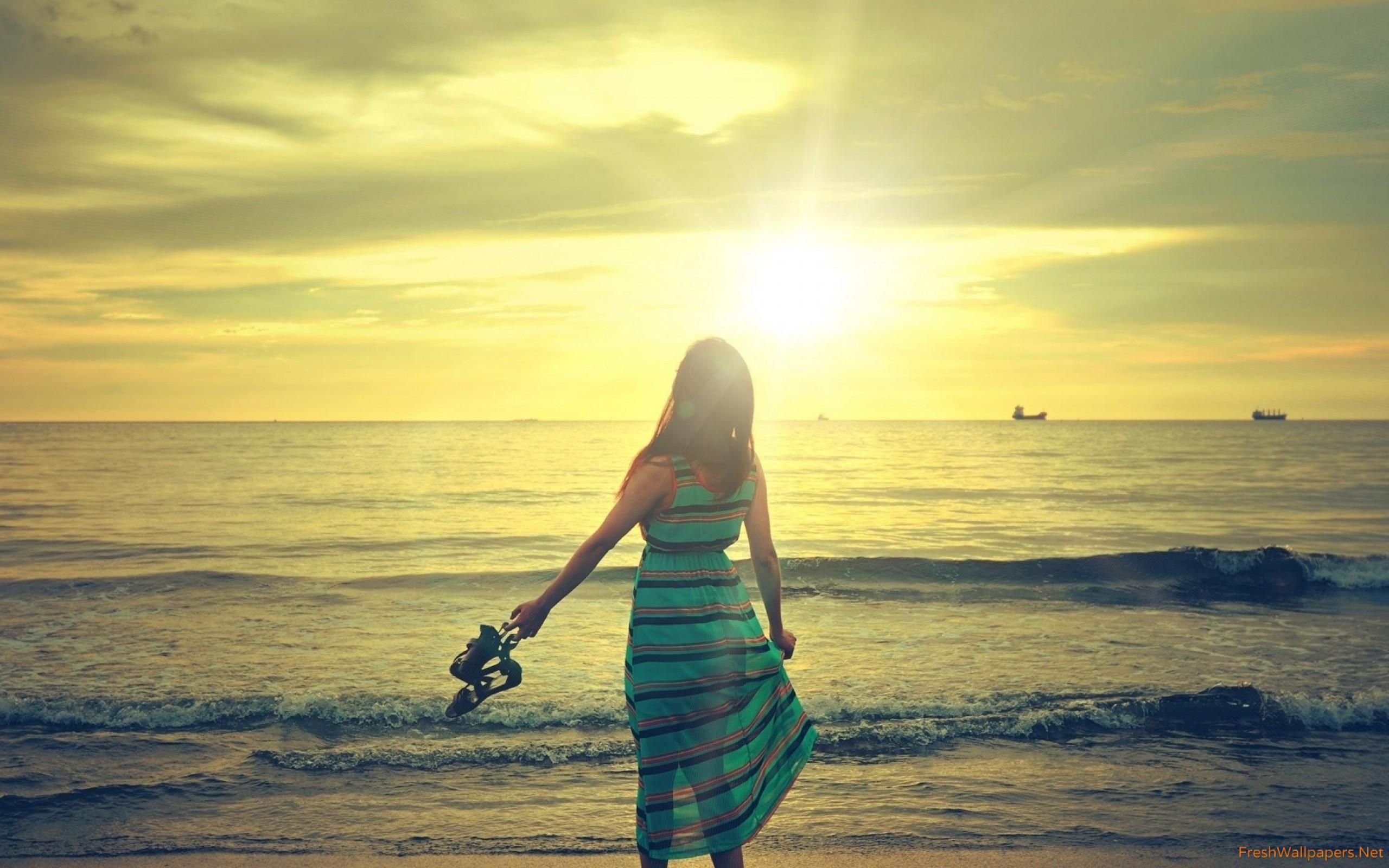 Girl On Beach Sun Rise wallpaper