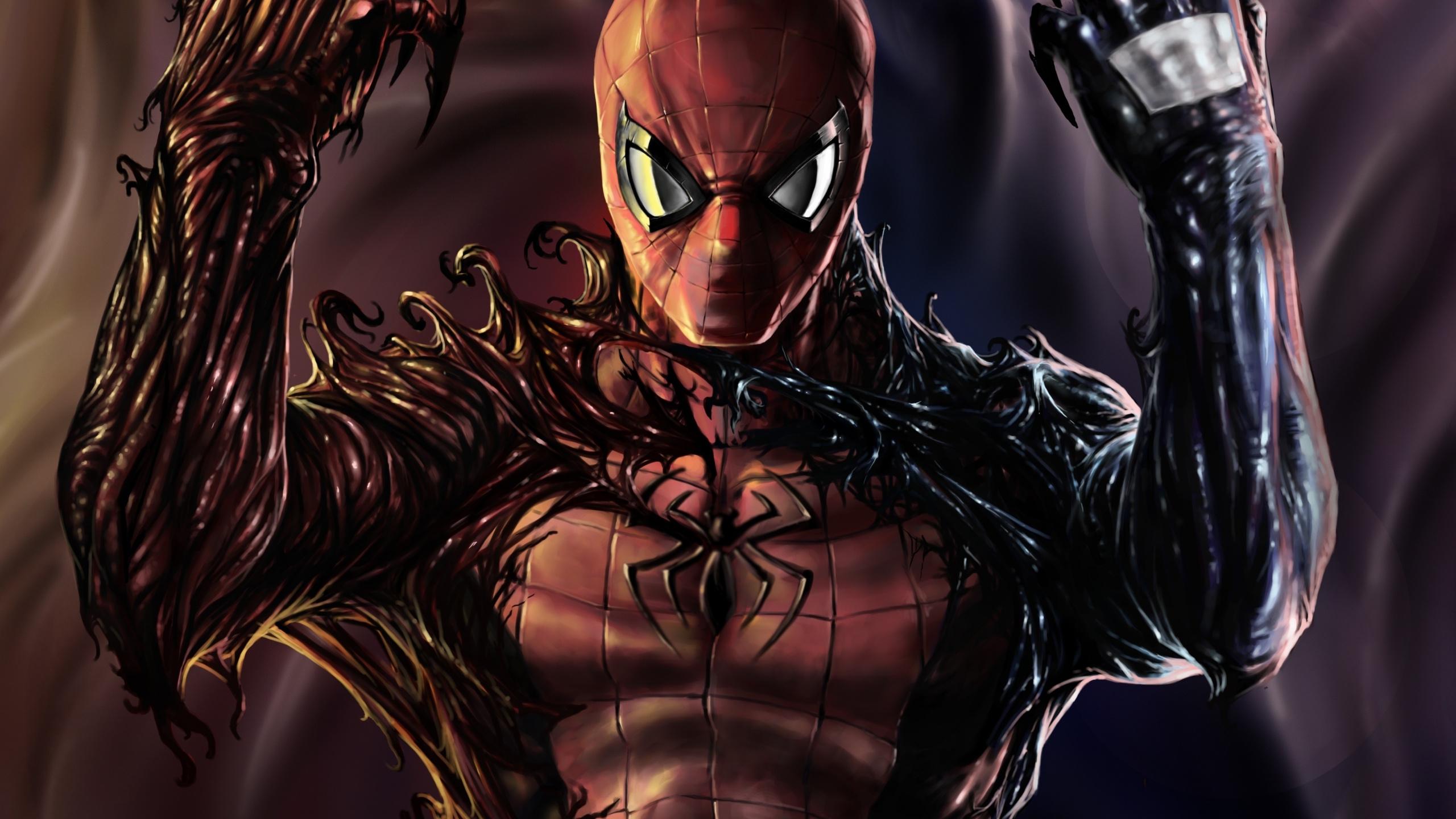 Download 2560x1440 Wallpaper Carnage, Venom, Spider Man, Artwork