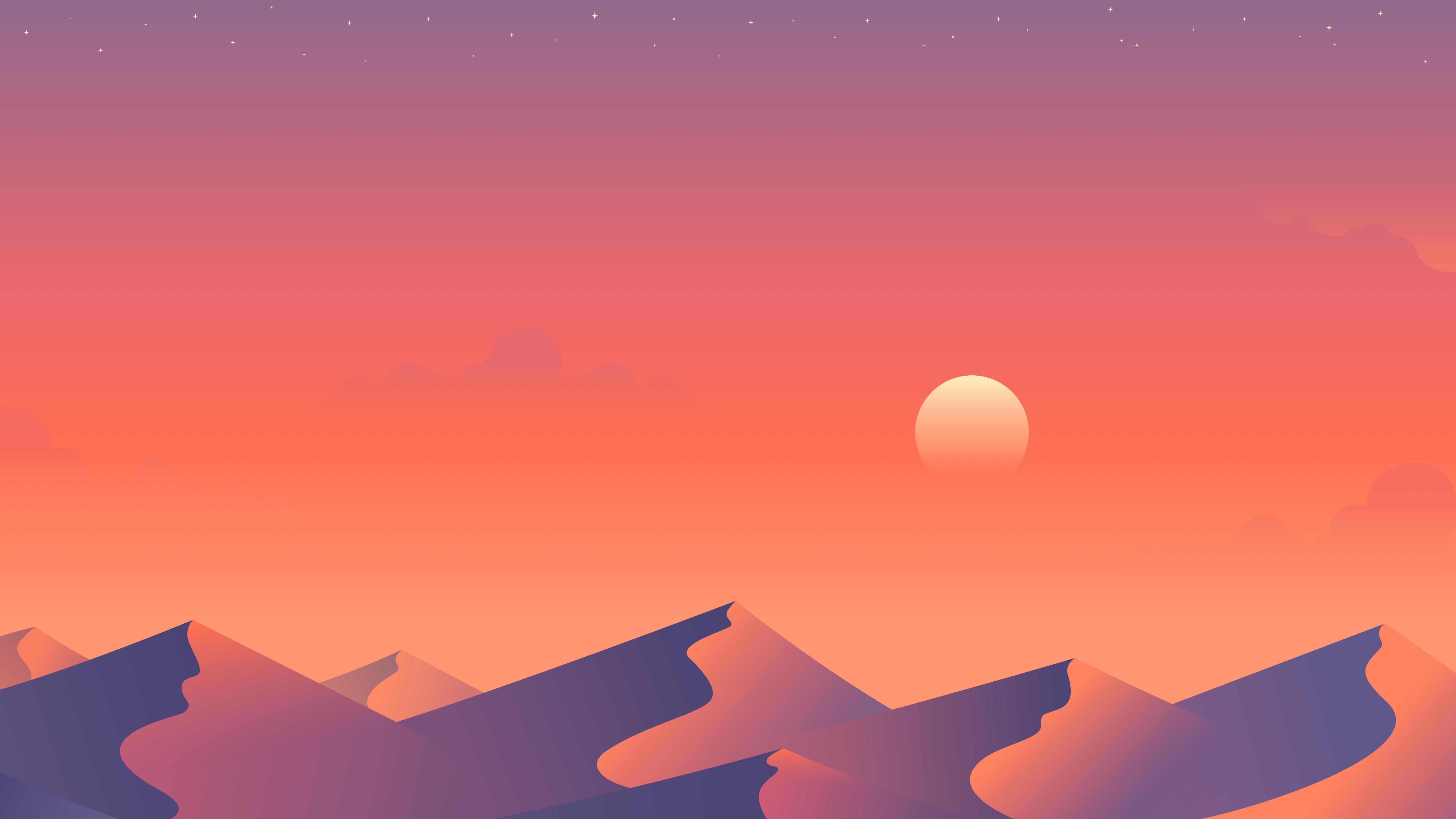 Wallpaper Sunset, Desert, Dunes, Minimal, 5K, Creative Graphics