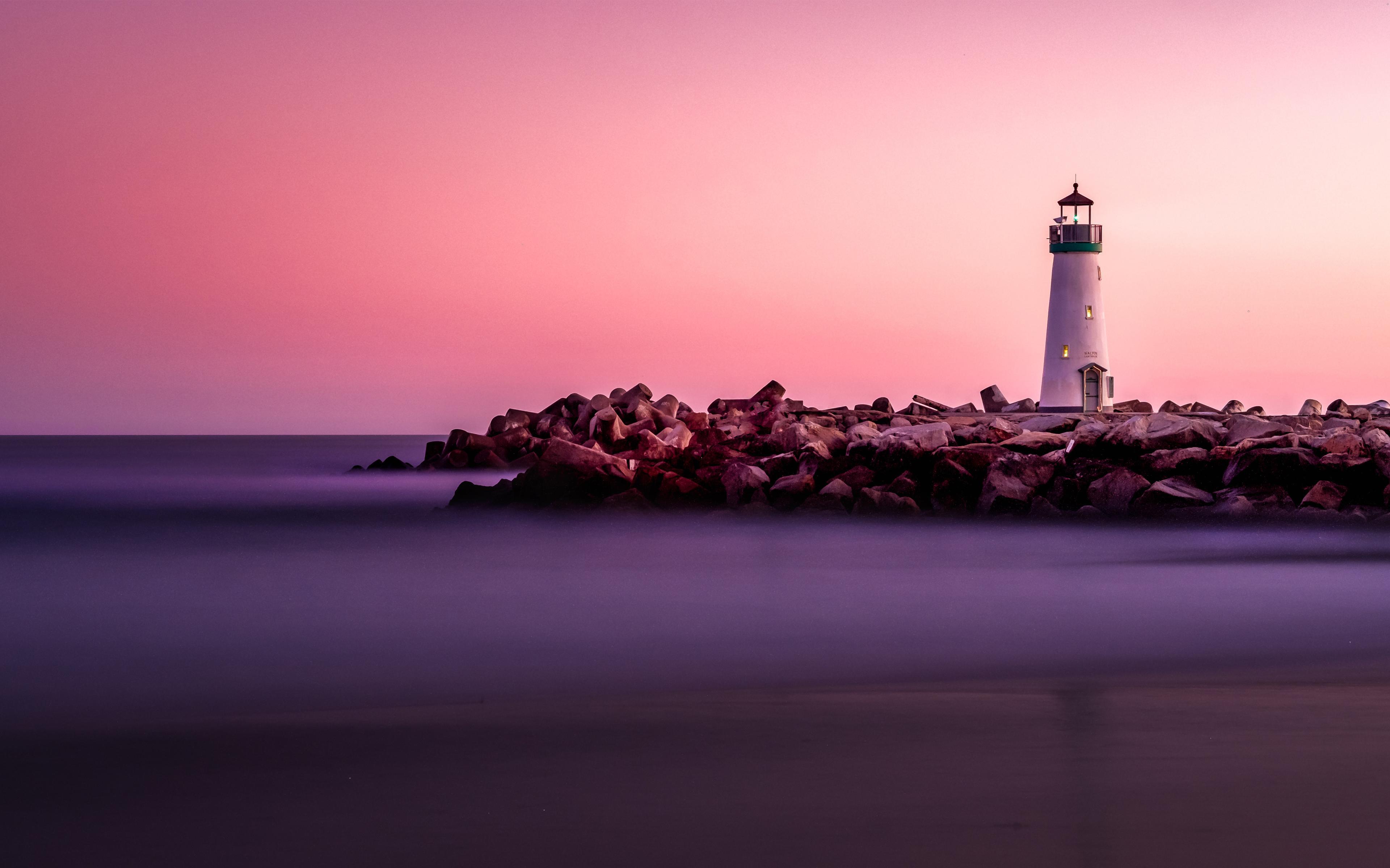 Lighthouse Sunset 5K Wallpaper