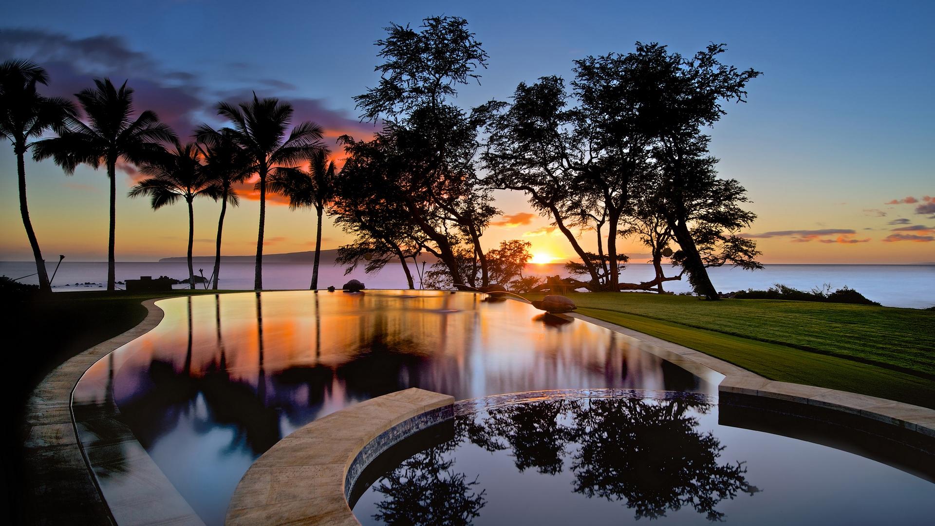 Download wallpaper 1920x1080 usa, hawaii, maui, swimming pool