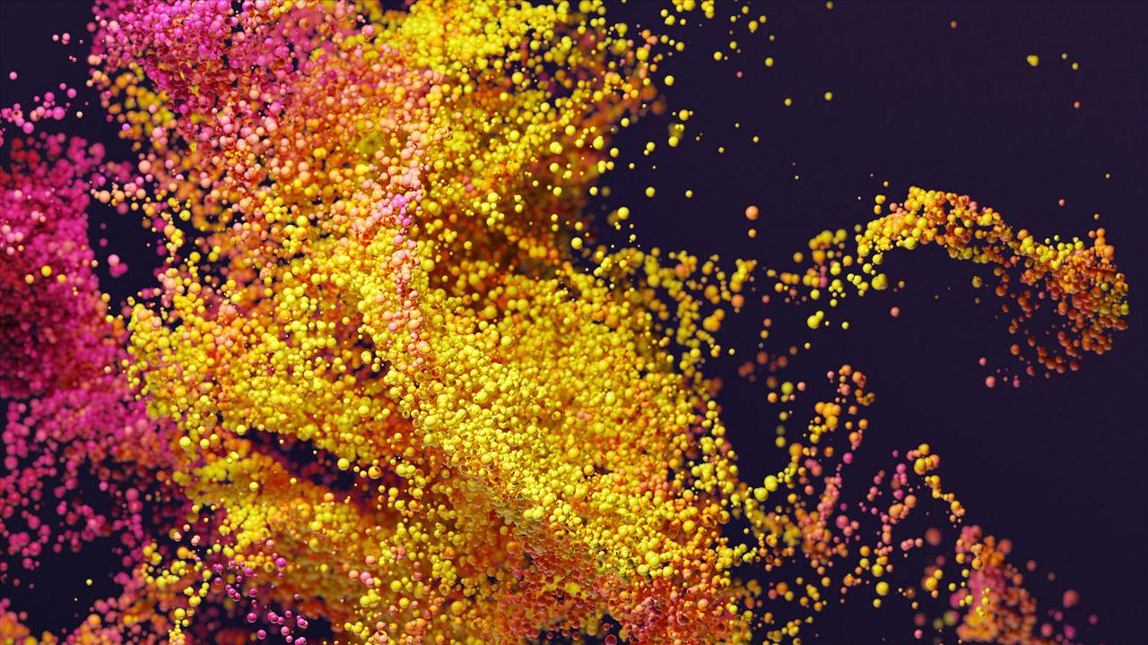 Wallpaper iMac Pro, Stock, Particles, Yellow, HD, Abstract