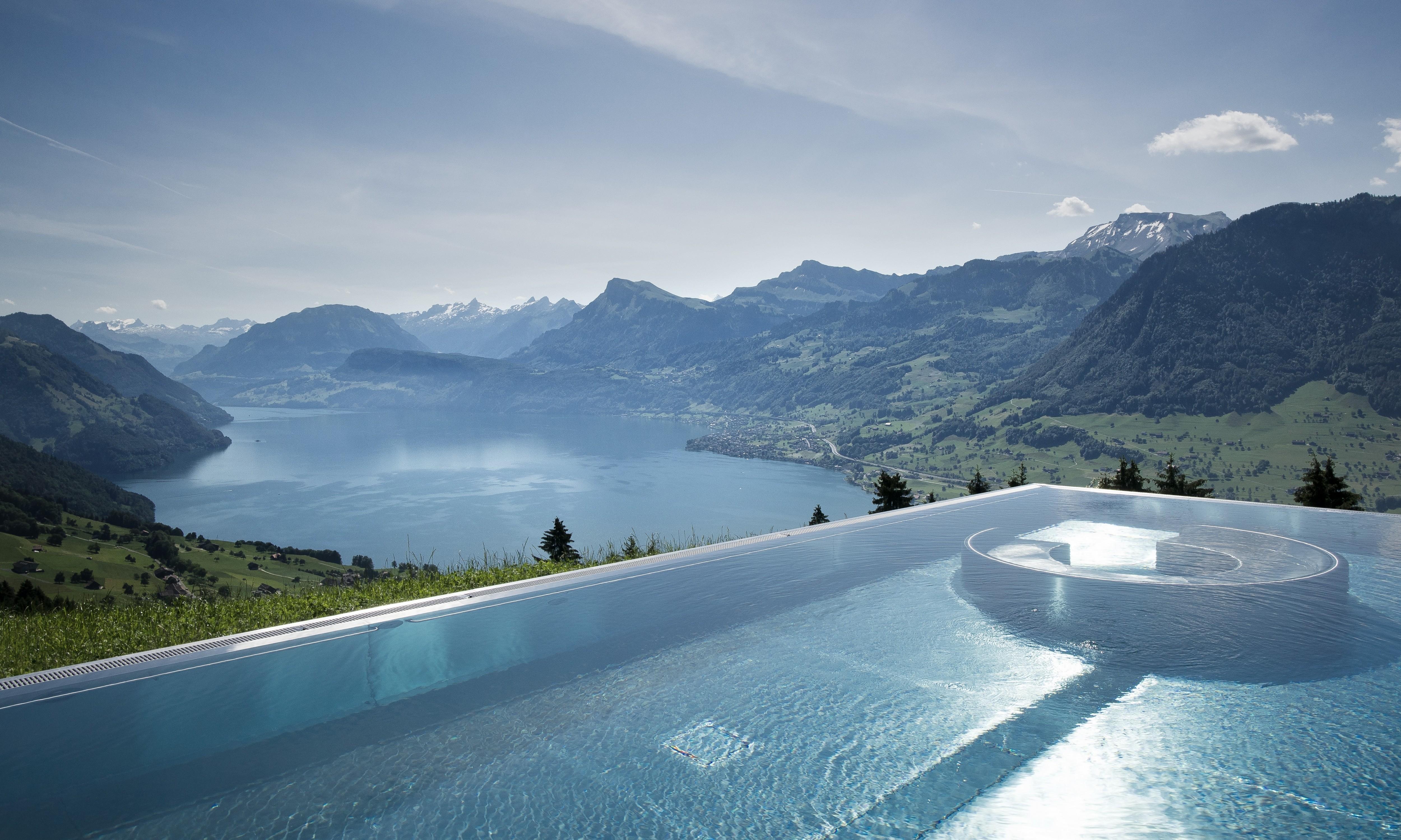 Download 5000x3000 Swimming Pool, Mountain, Building, Nature