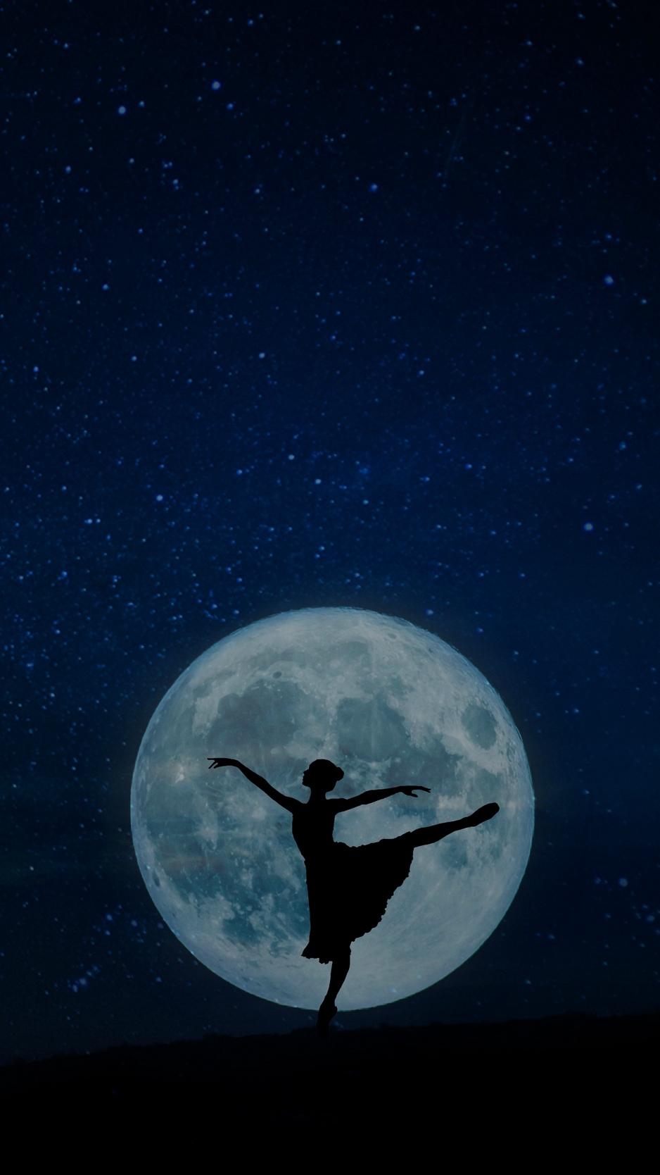 Download wallpaper 938x1668 ballerina, full moon, silhouette, starry