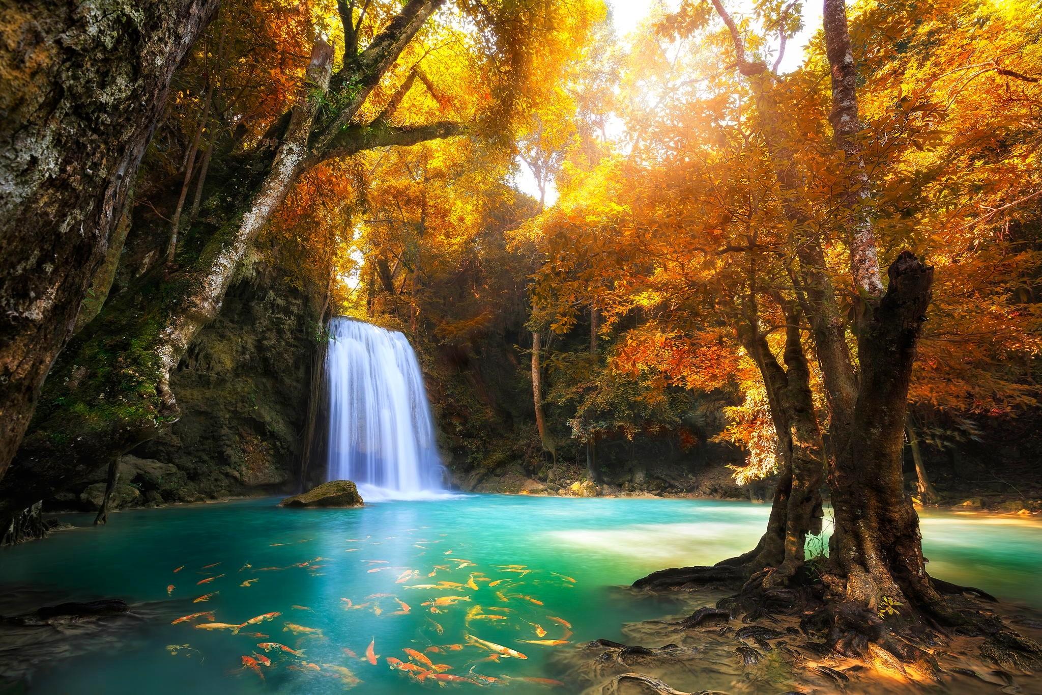Erawan Waterfall in Thailand HD Wallpaper. Background Image