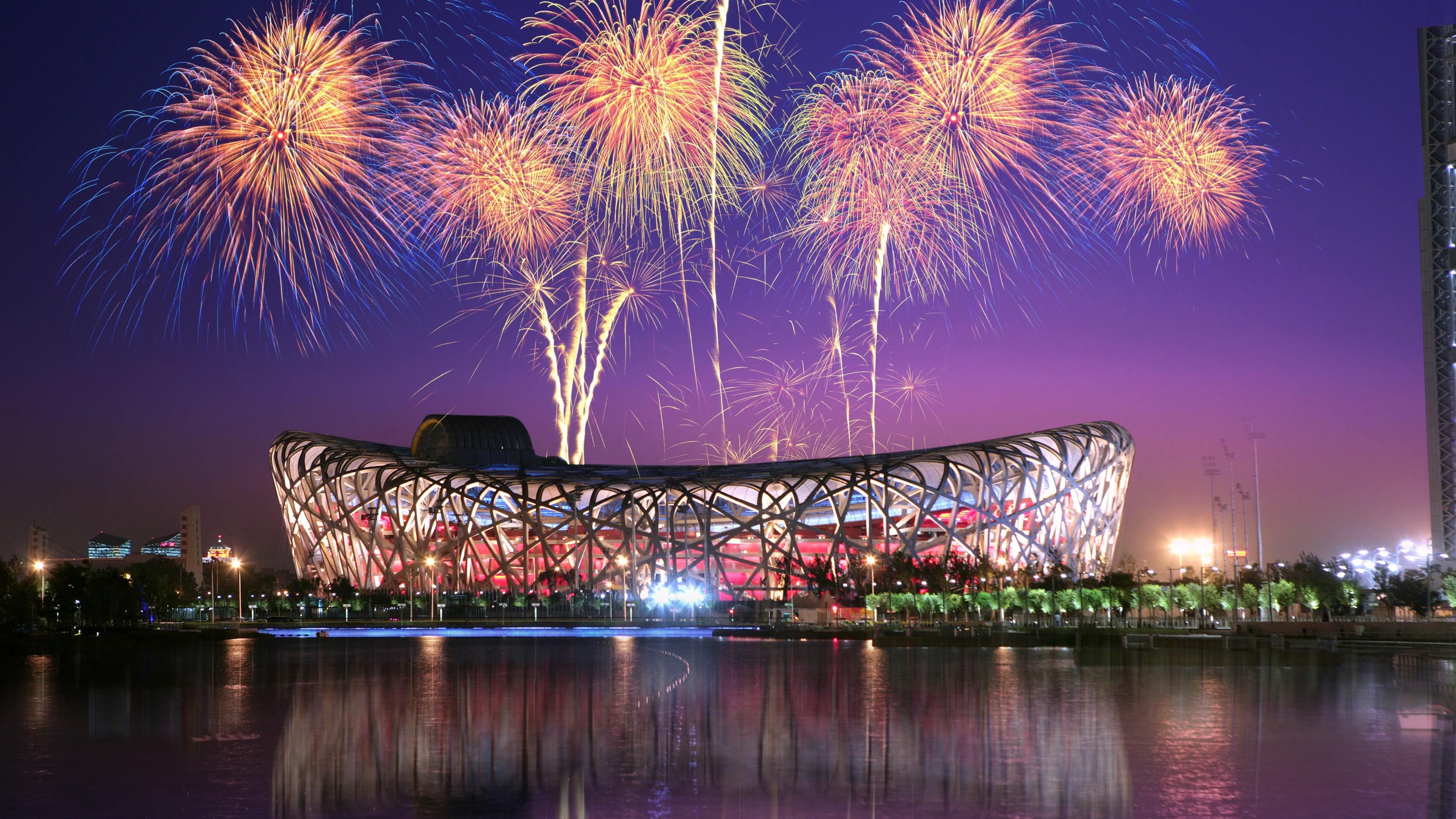 Wallpaper Bird's Nest, Beijing National Stadium, Fireworks, China