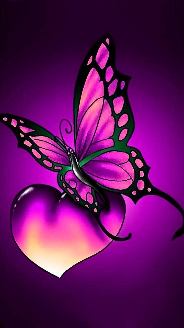 Purple Hearts and Butterfly Wallpaper Free Purple Hearts