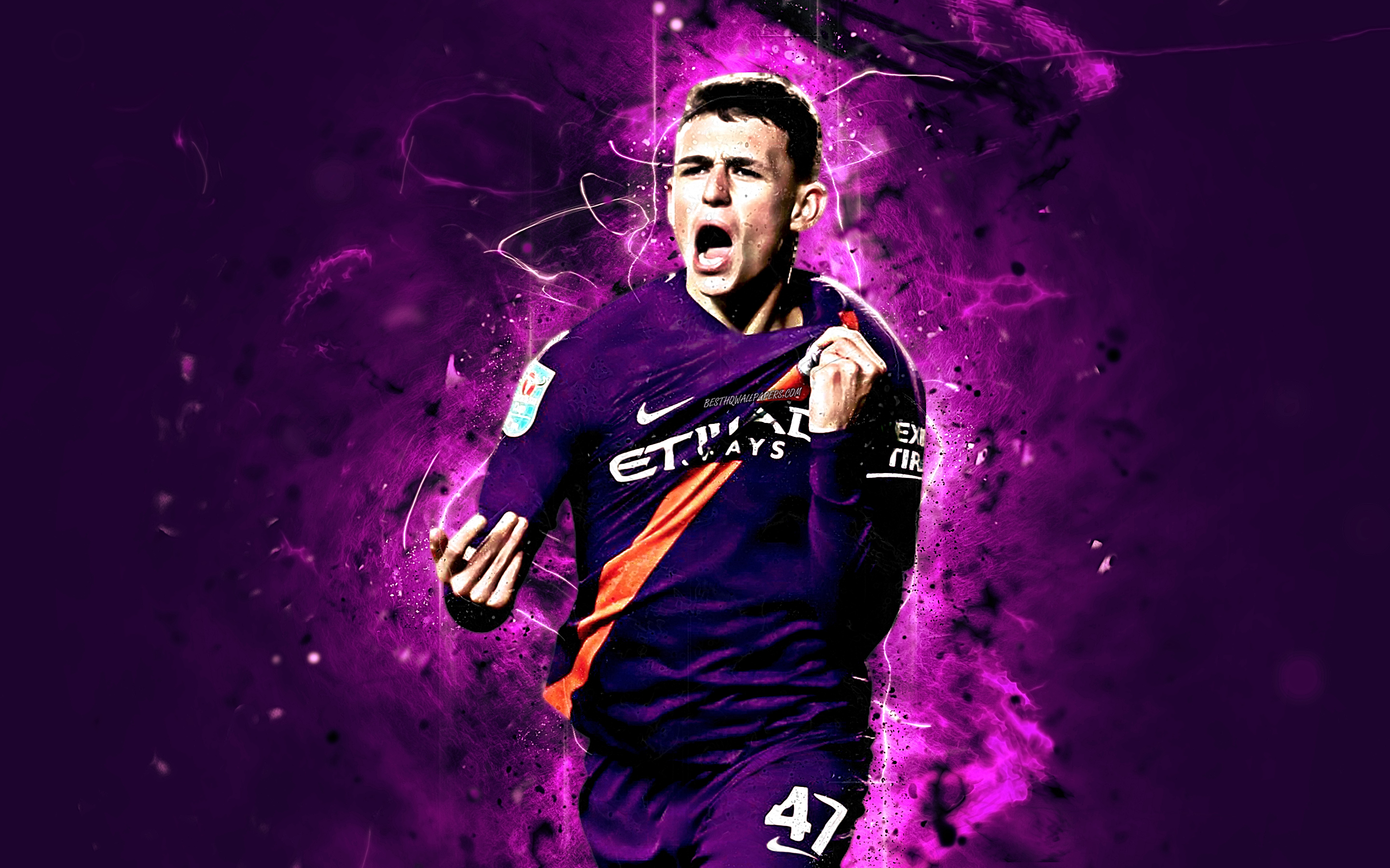 Download wallpapers Phil Foden, violet uniform, English footballer.