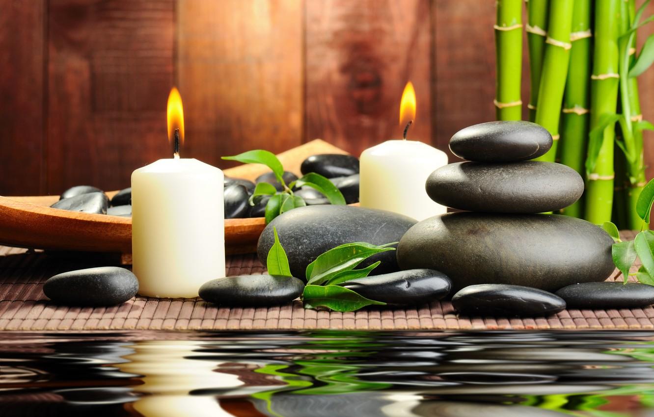 Wallpaper water, stones, candles, bamboo, black, Spa, spa, massage