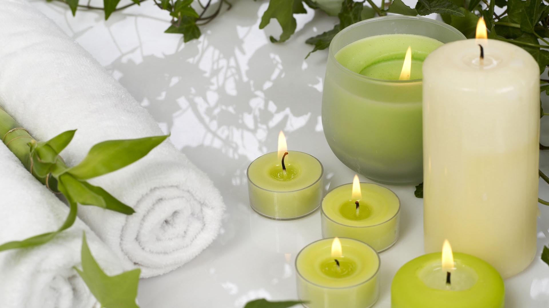 Download wallpaper 1920x1080 candles, aromatherapy, leaves, massage