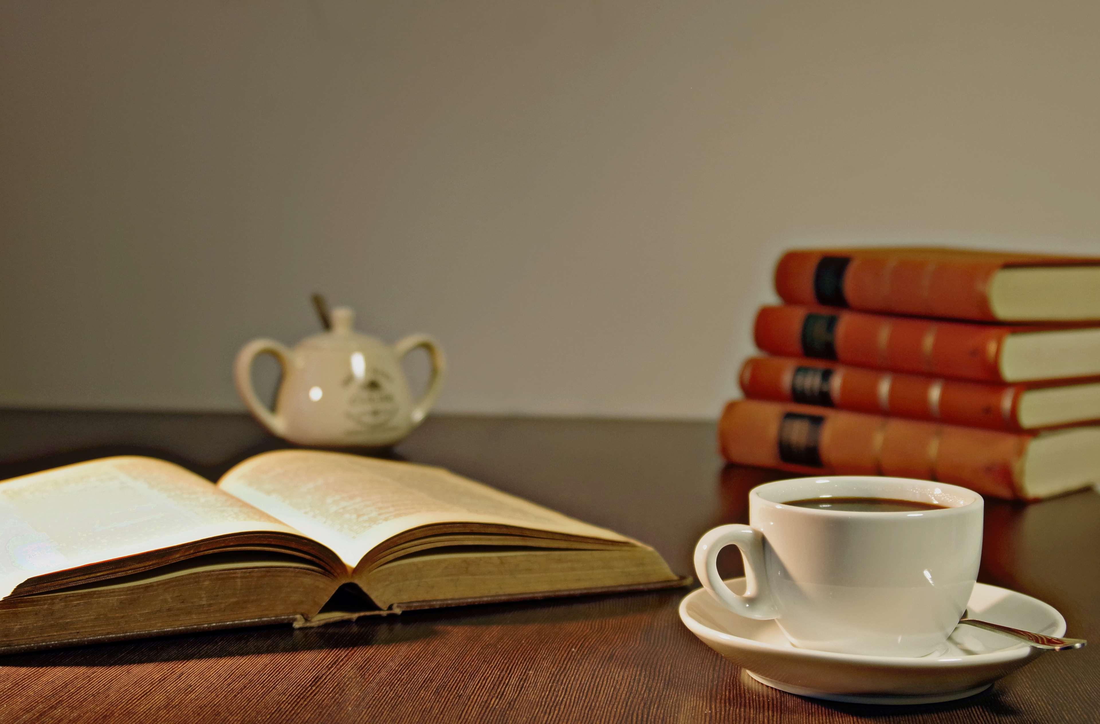 books, coffee, cup, education, knowledge, mug, pages, table