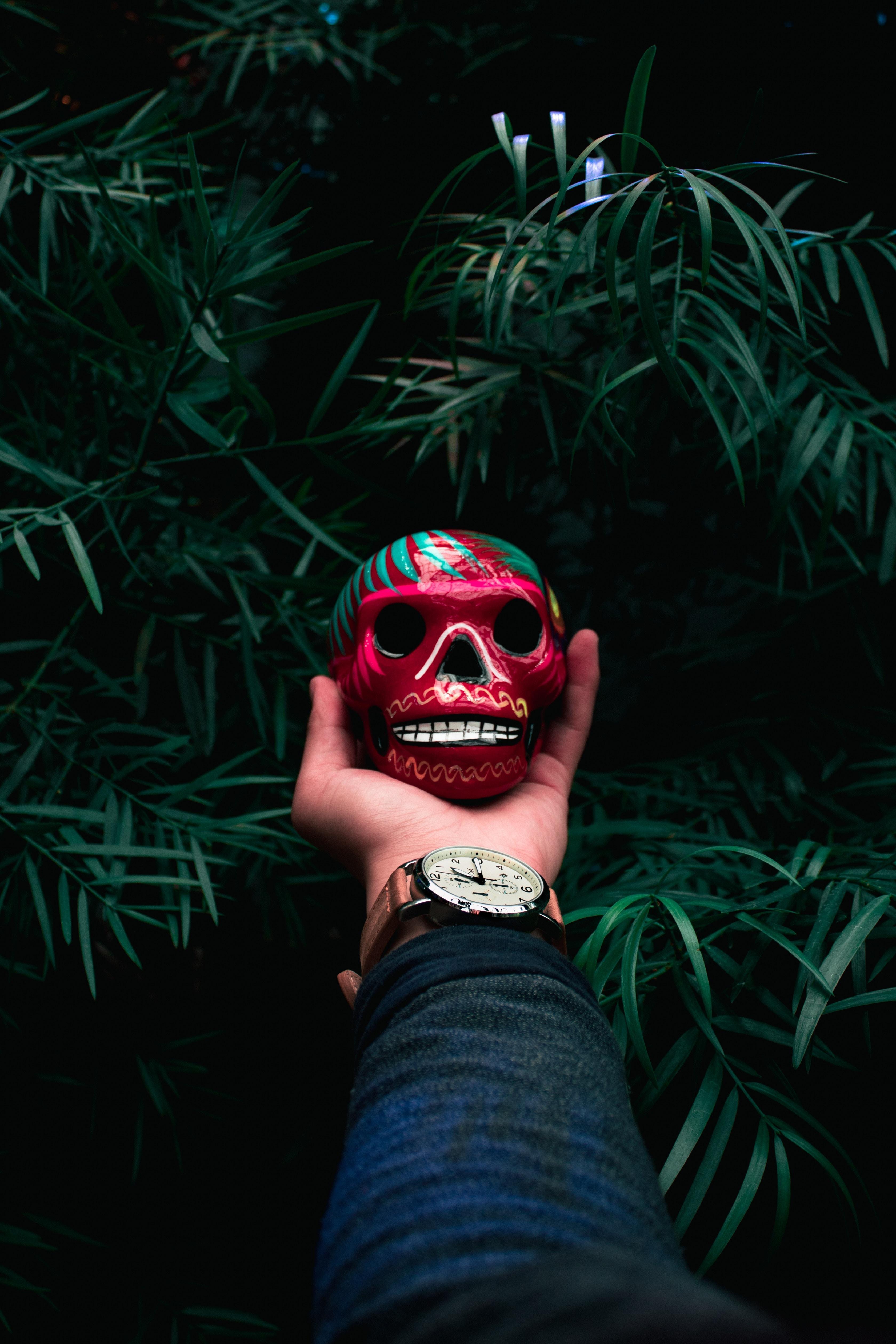 Download 3360x5040 Skull, Leaves, Watch, Hand, Arm Wallpaper