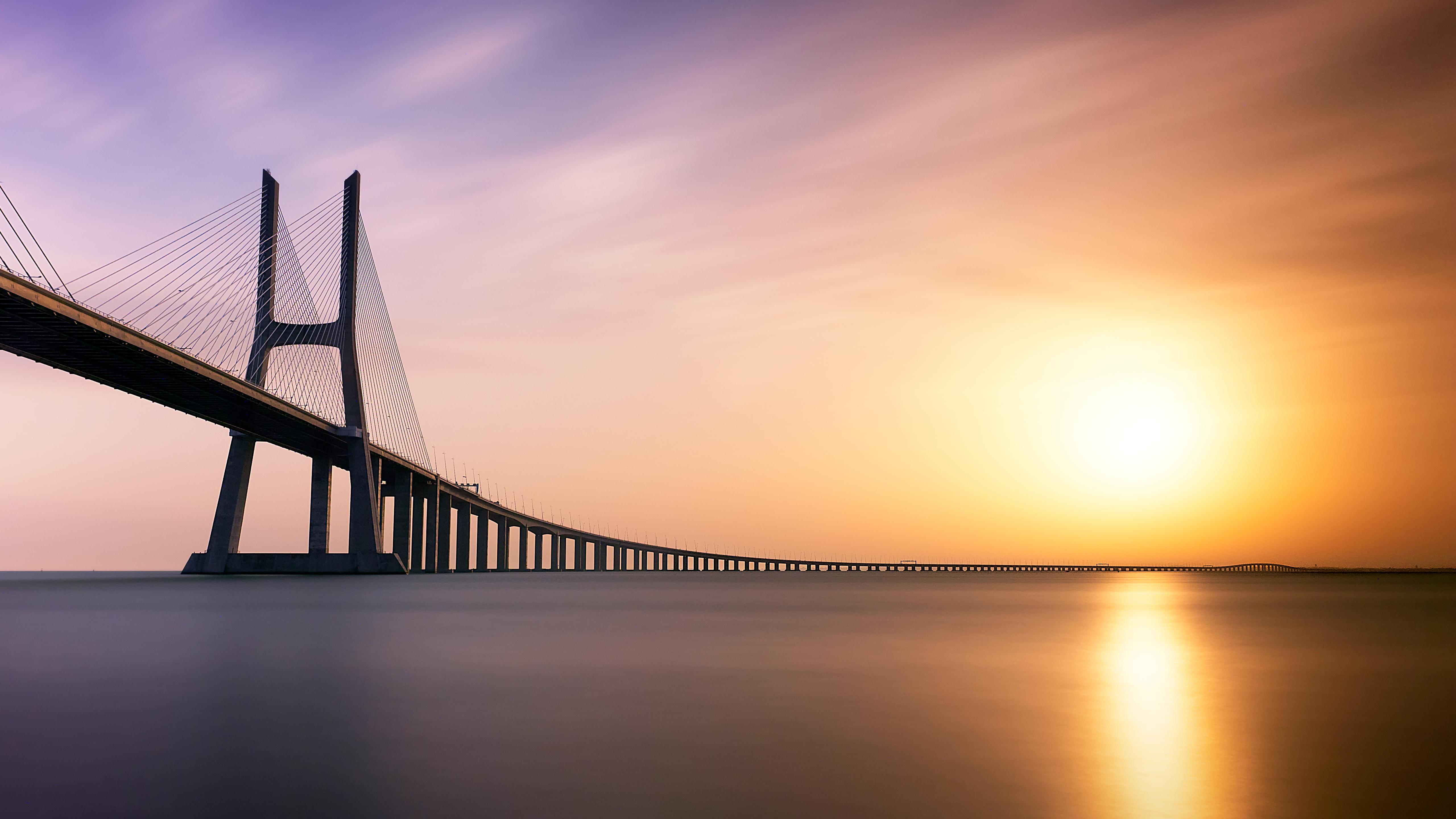 Vasco da Gama Bridge 5k Retina Ultra HD Wallpaper. Background Image