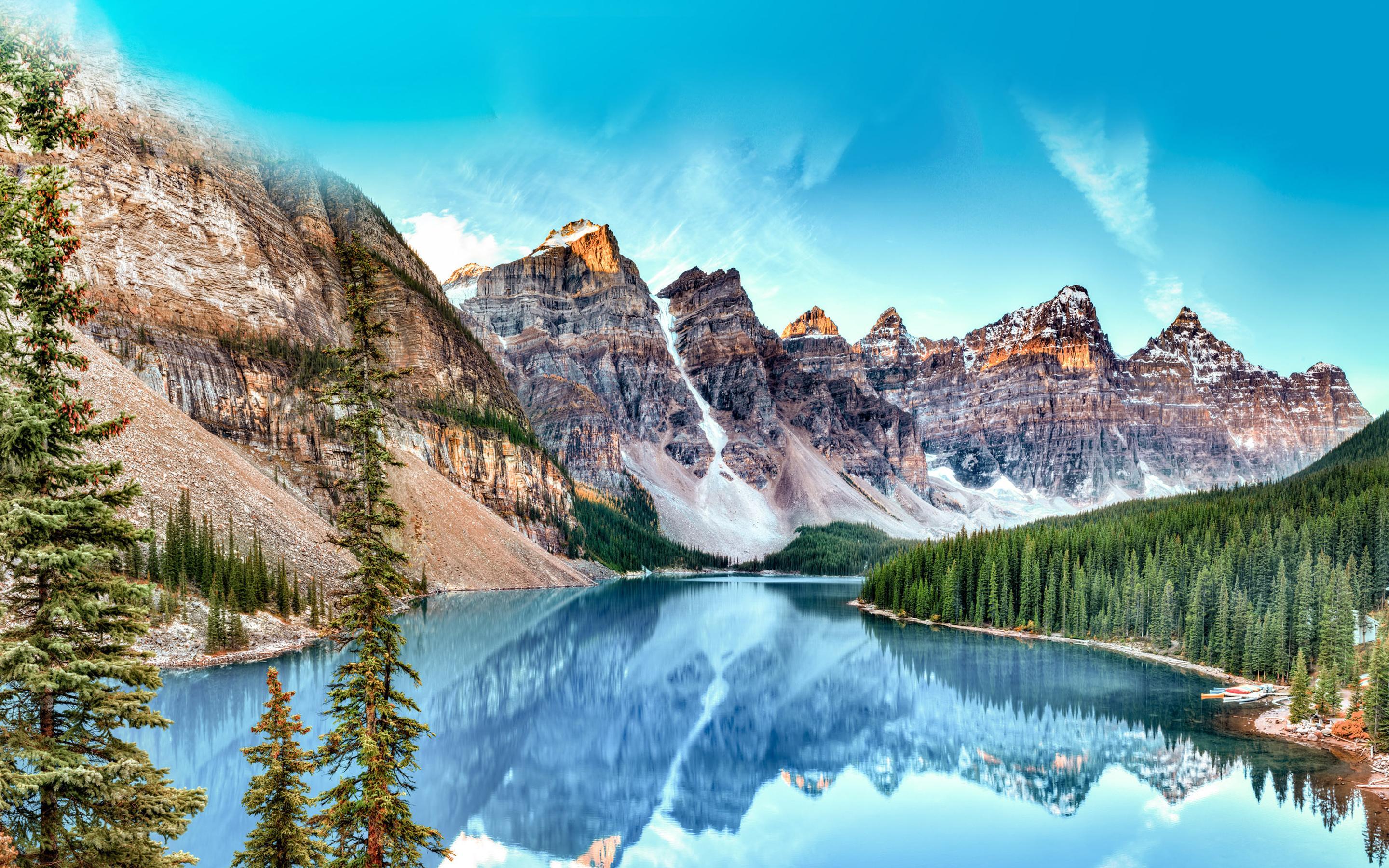 Download wallpaper Moraine Lake, summer, Banff, HDR, mountains