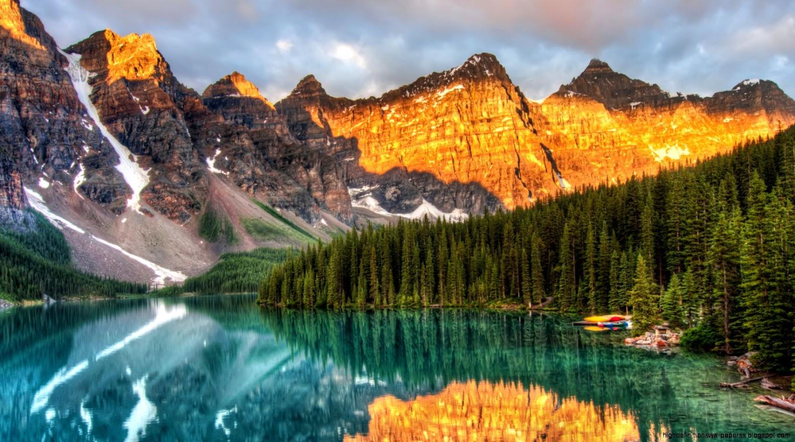 Sunset At Moraine Lake In The Mountains HD Wallpaper. High