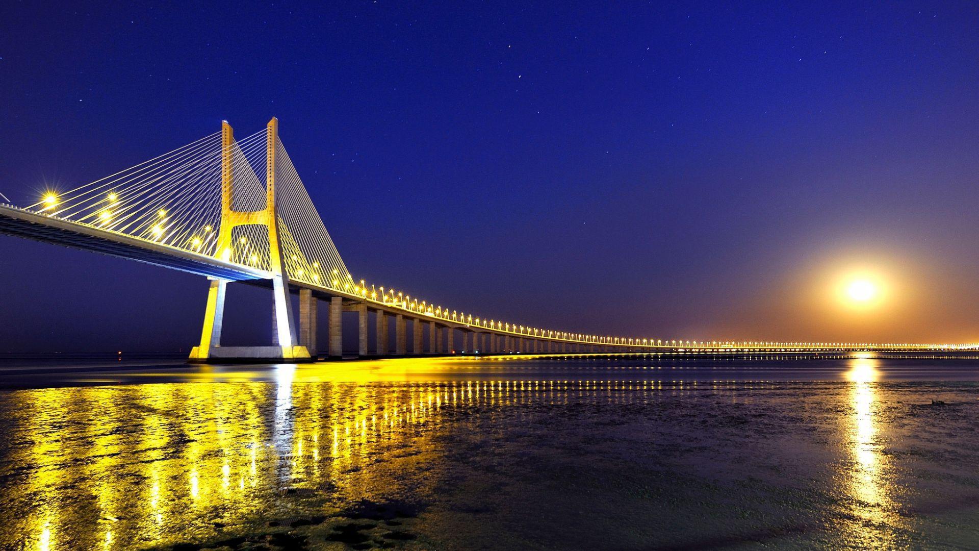 Vasco Da Gama Bridge Free HD Wallpaper Image Background