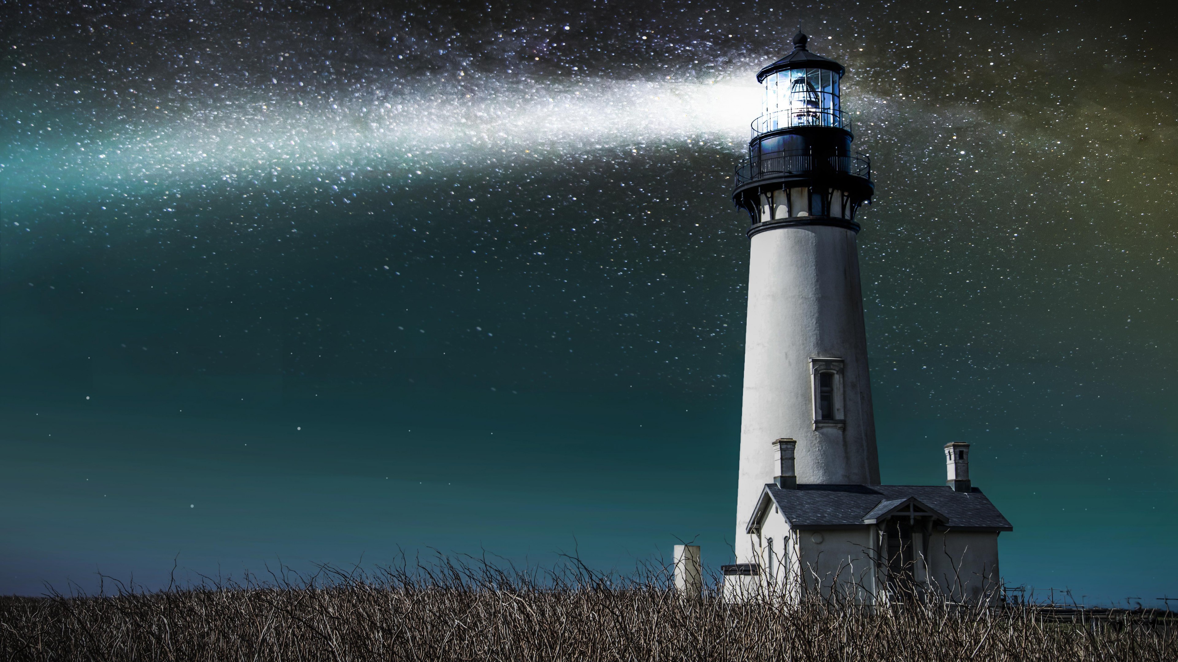 Wallpaper Lighthouse, 5k, 4k wallpaper, 8k, meadows, night, stars