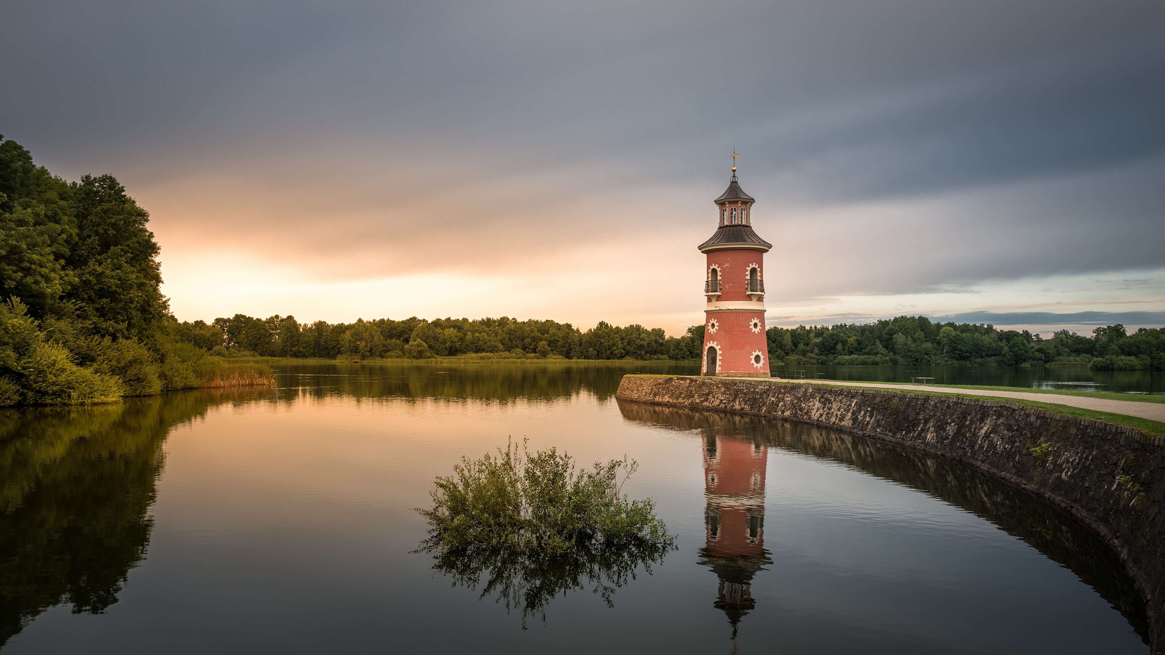 Wallpaper Lighthouse, river, trees, Moritzburg, Germany 3840x2160