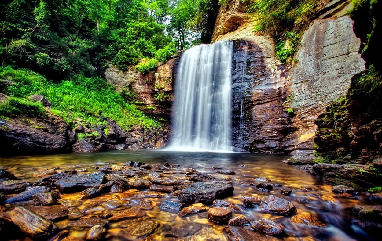 Waterfalls: Nature Pretty Calm Water Rocks Paradise Waterfall Green