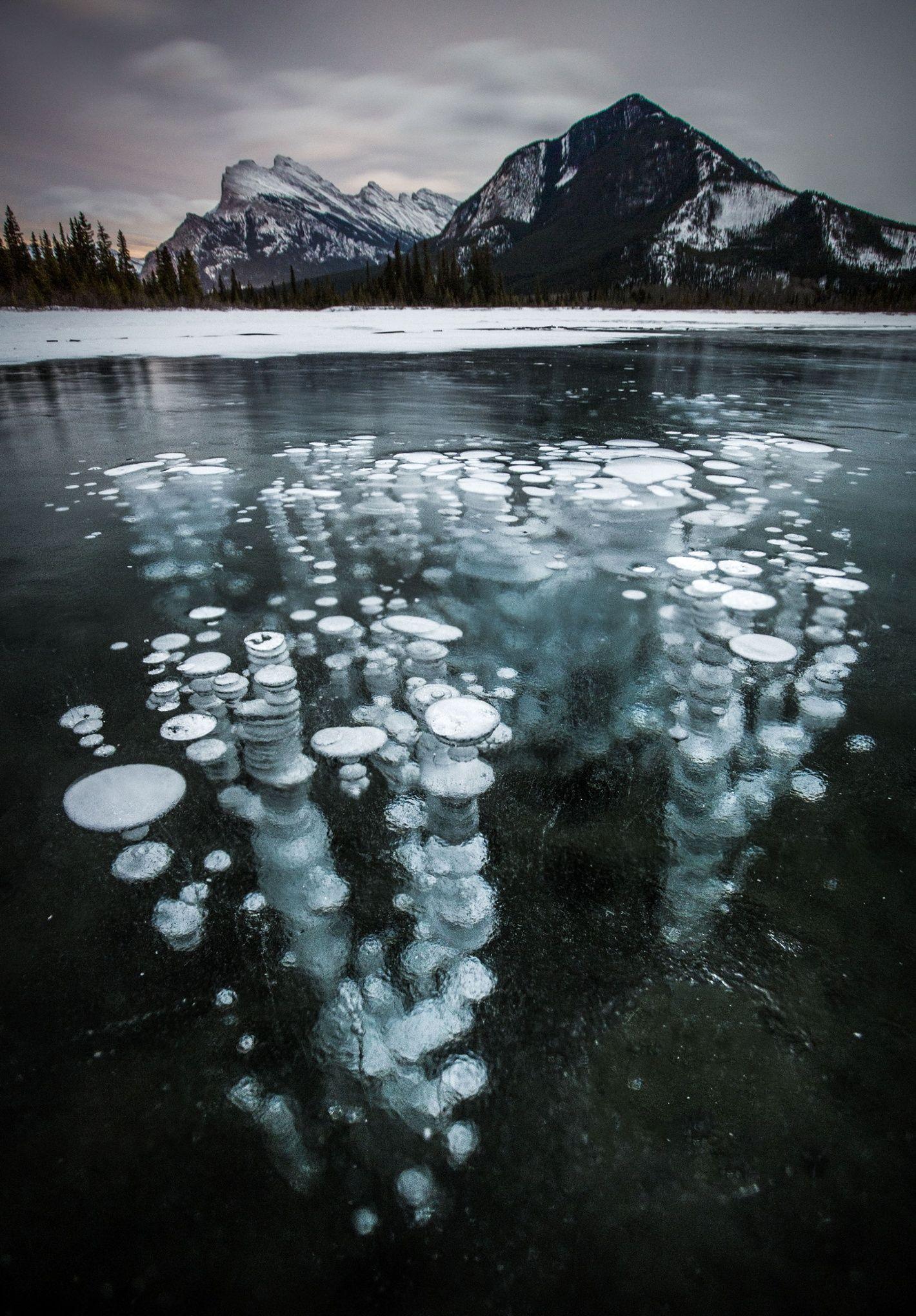 Frozen bubbles in Canadian lakes picture. Winter Scenes