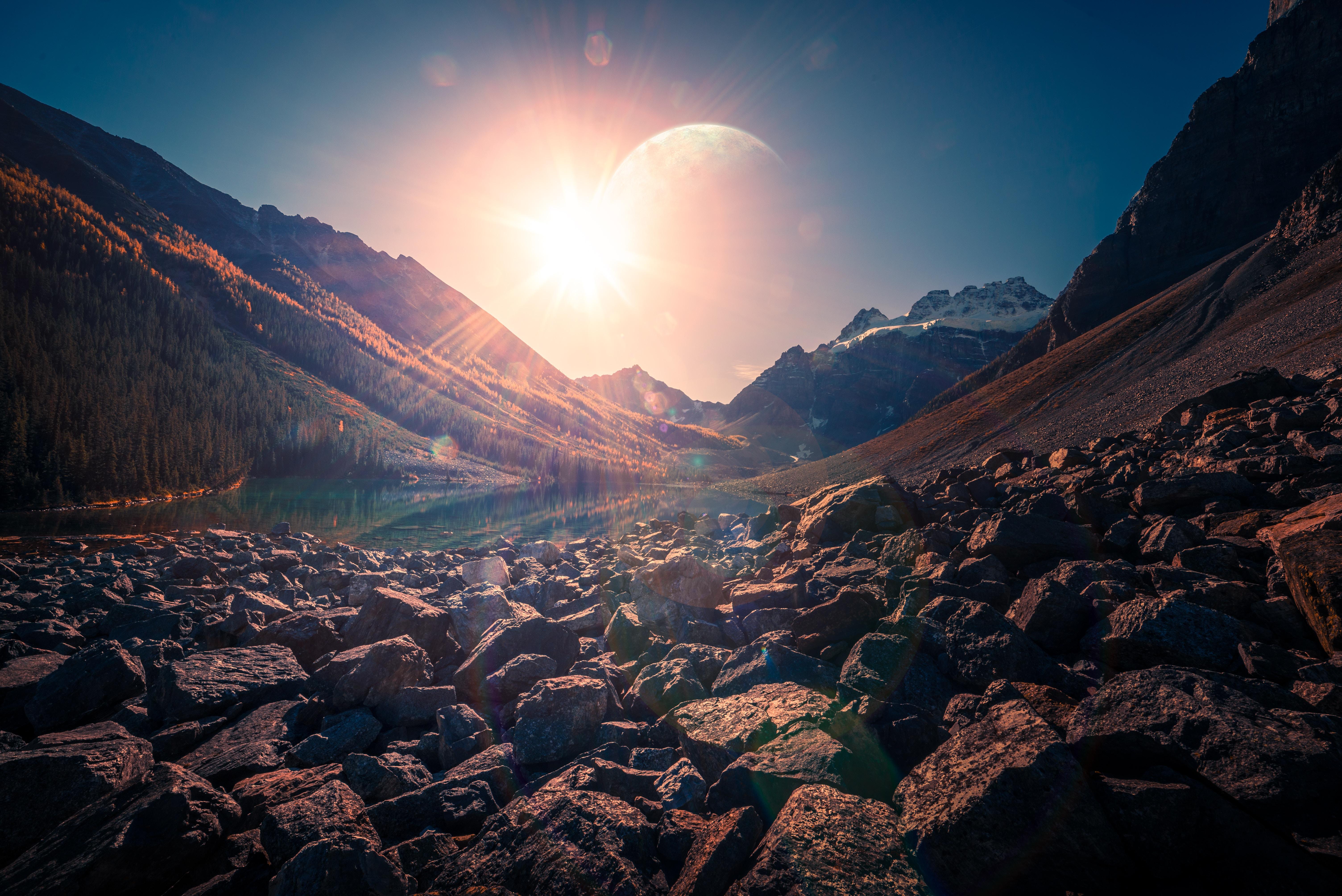 #Consolation Lakes, #Rocks, #Sun rays, #Alberta, #Canada, K