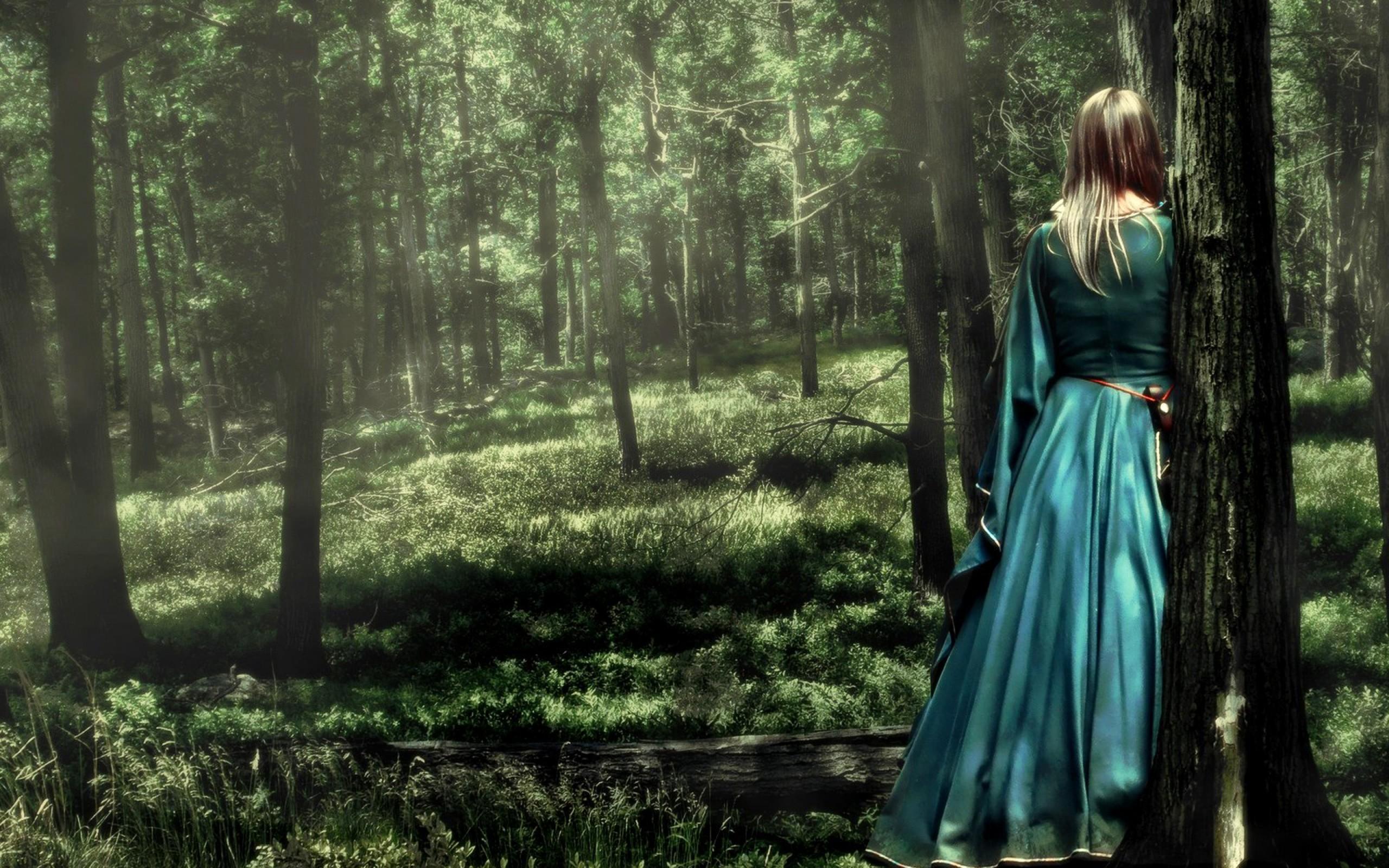Medieval princess in the forest wallpaper