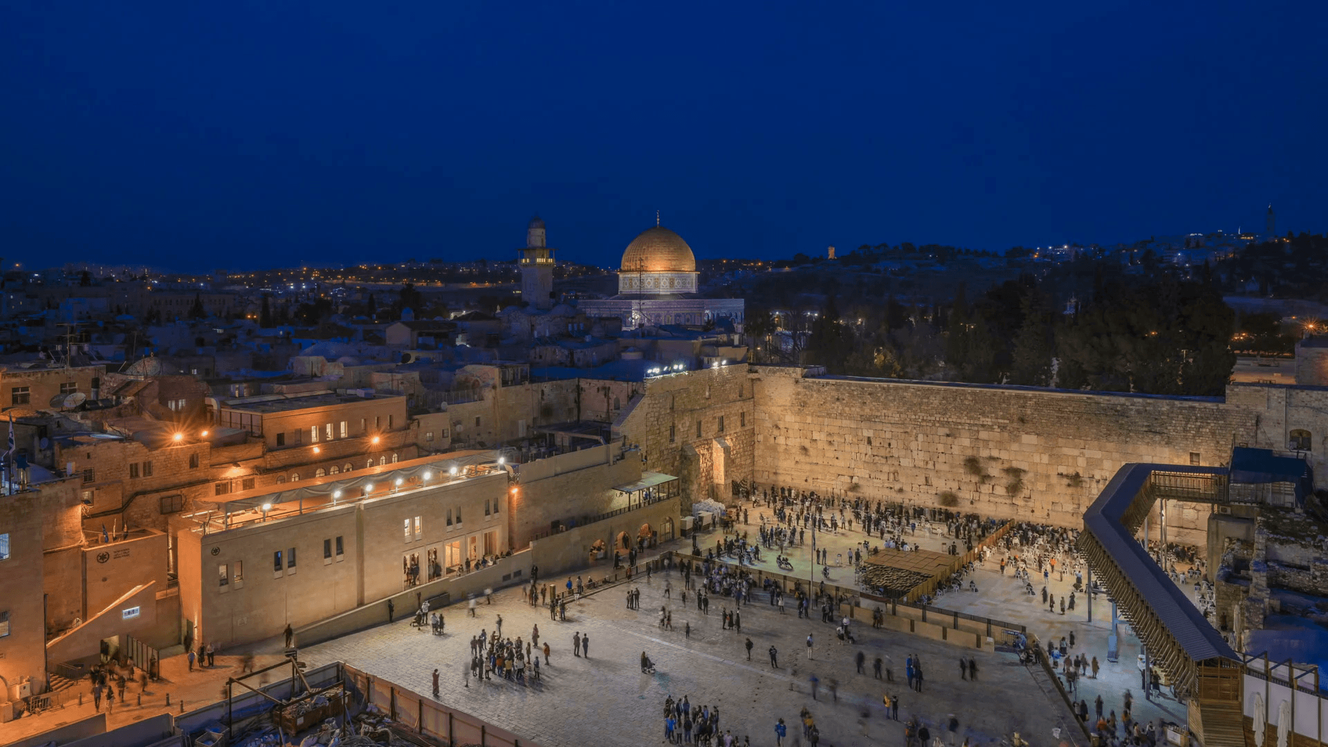 Jerusalem aerial Wailing wall and Al Aqsa night 4k time lapse Stock
