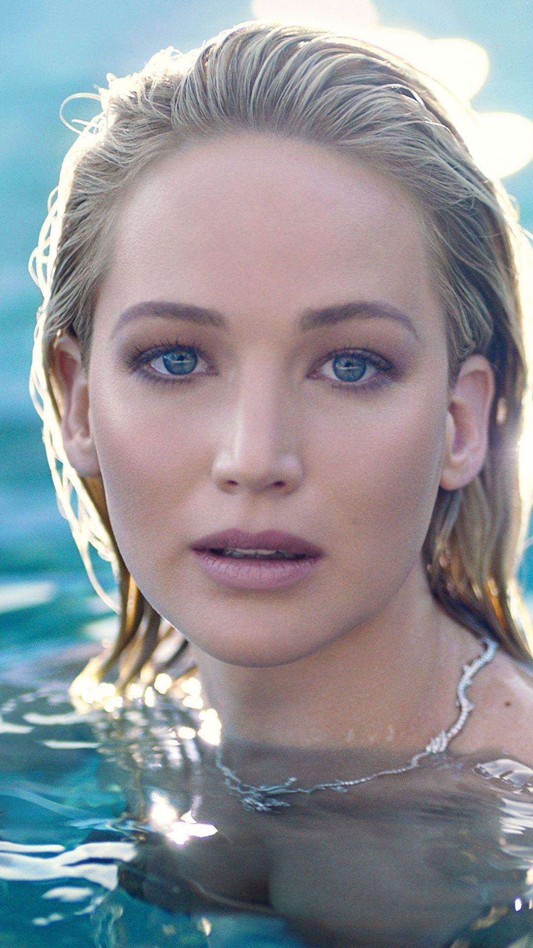 Blue eyes, swimming, beautiful, Jennifer Lawrence, 1080x1920