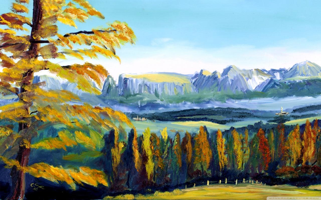 Rosengarten Dolomites Italy Oil Painting ❤ 4K HD Desktop Wallpaper