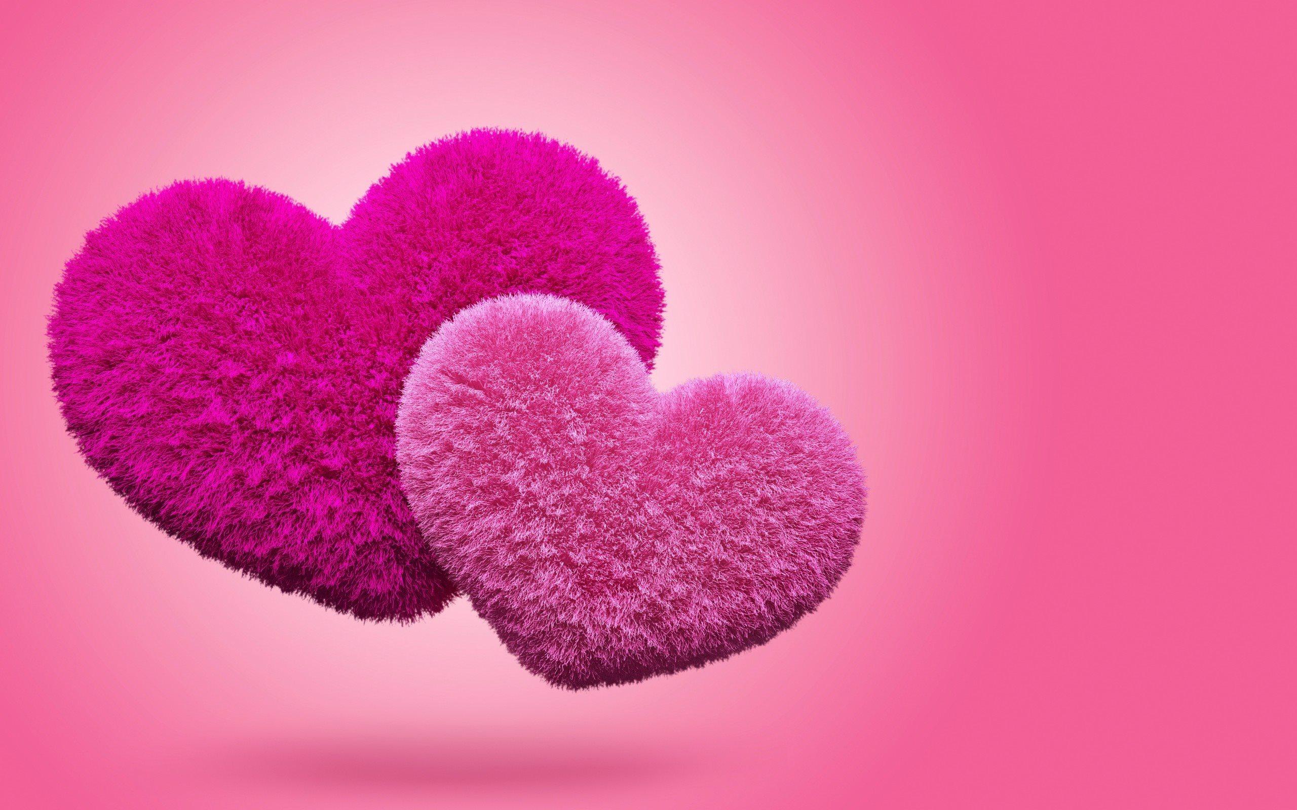 Download wallpaper plush heart, heart, two hearts, love, fluffy