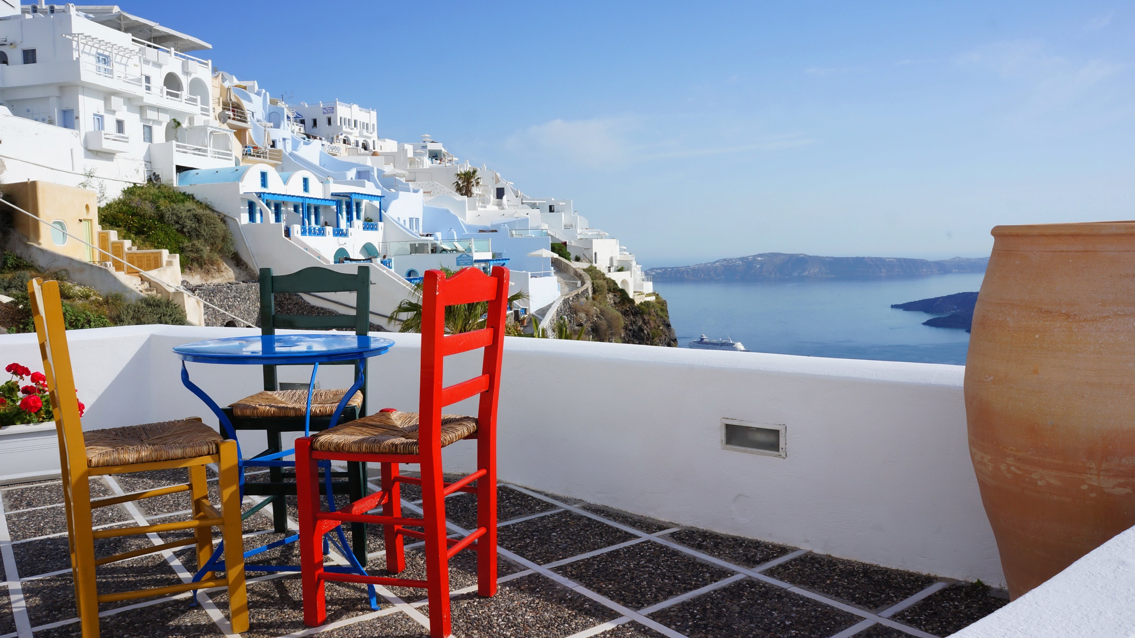 View from Santorini Porch 4k Ultra HD Wallpaper. Background Image